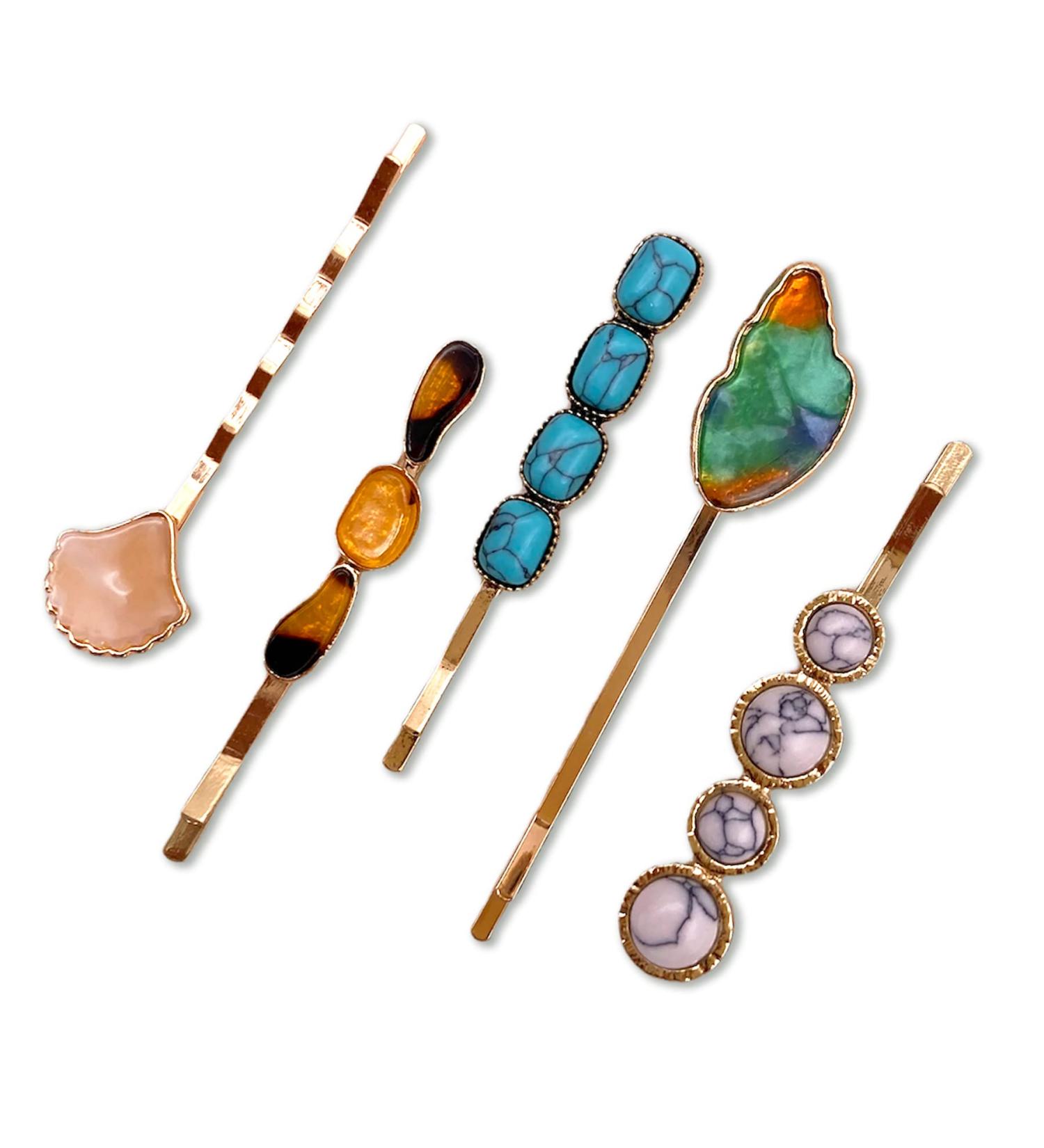 Vintage Mixed Stones Bobby Pins Set - 5PCS Decorative Hair Slides for Women - Buy Online on GoSupps.com