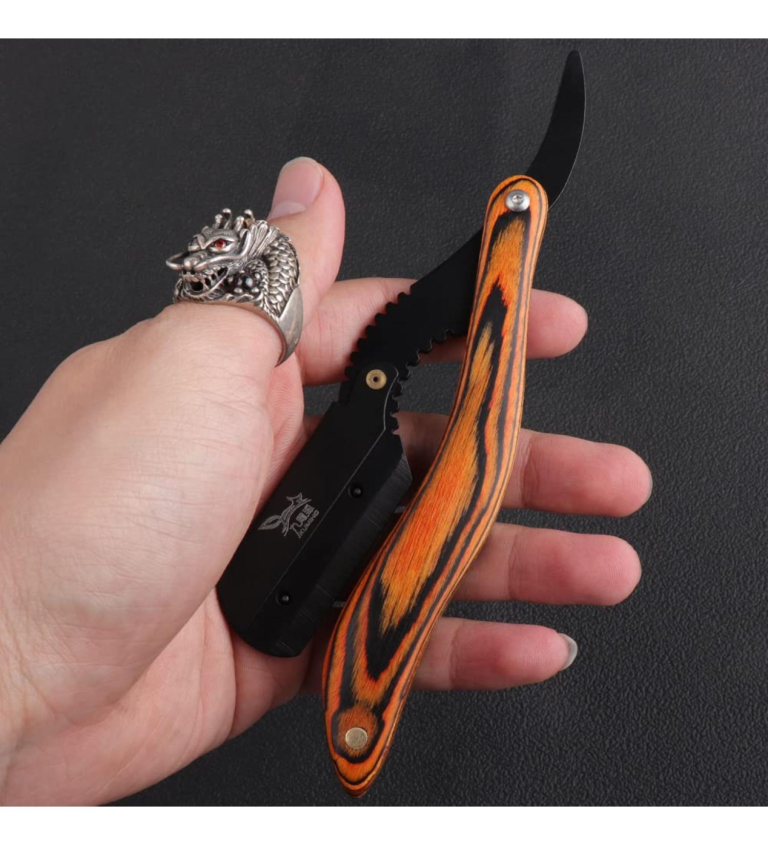 Redwood Handle Straight Edge Razor for Men - Professional Barber Shaving Razor with 10 Stainless Blades - SHLC - Buy Online on GoSupps.com