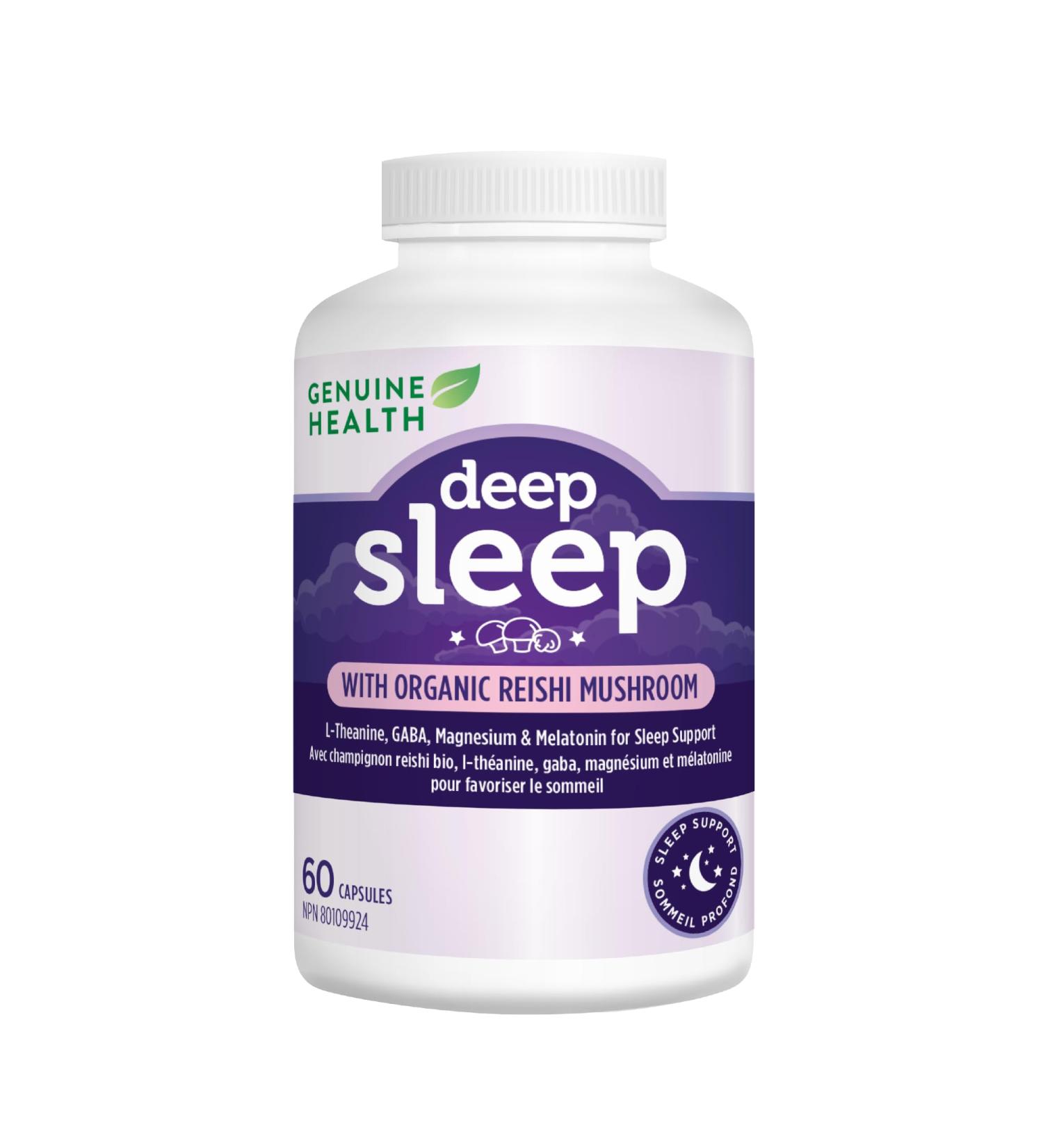 Genuine Health Deep Sleep 60 vegetarian capsules Reishi Mushroom GABA Melatonin and Magnesium Natural restorative sleep support Dairy soy & gluten-free Vegan - Buy Online on GoSupps.com