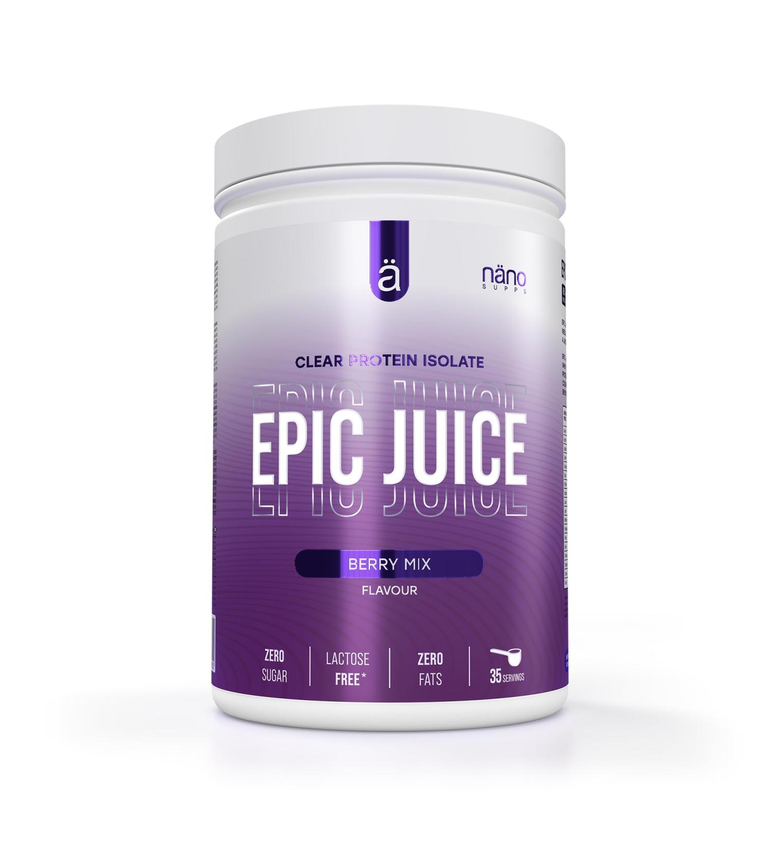 Nanosupps Epic Juice Clear Protein Isolate 875g - 89g Protein Lactose-Free Zero Carbs & Sugar Non-Foaming Berry Mix - Buy Online on GoSupps.com