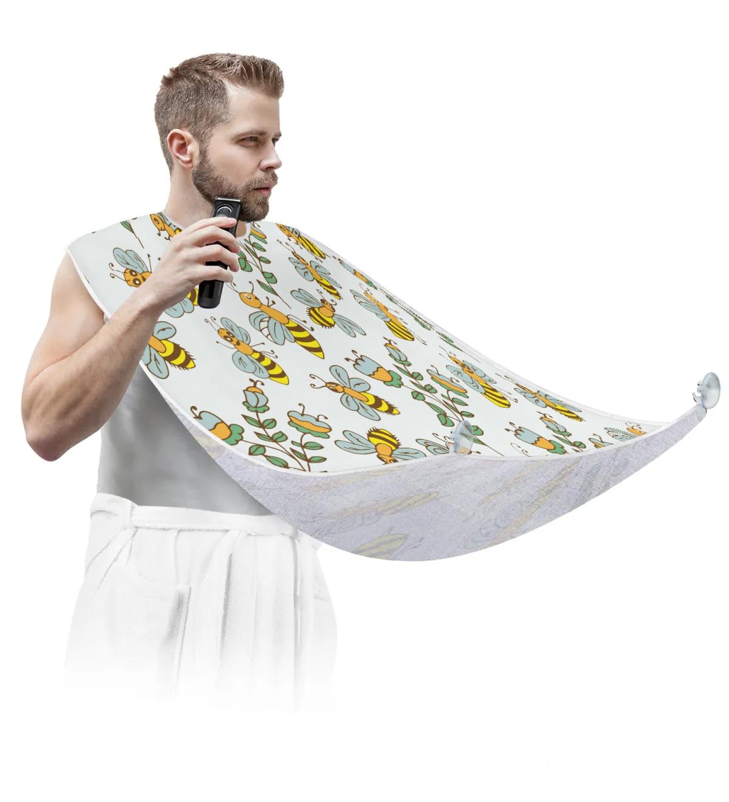 Beard Bib Apron for Men | Non-Stick Waterproof Hair Catcher & Grooming Cape with Cute Bee Design - Buy Online on GoSupps.com