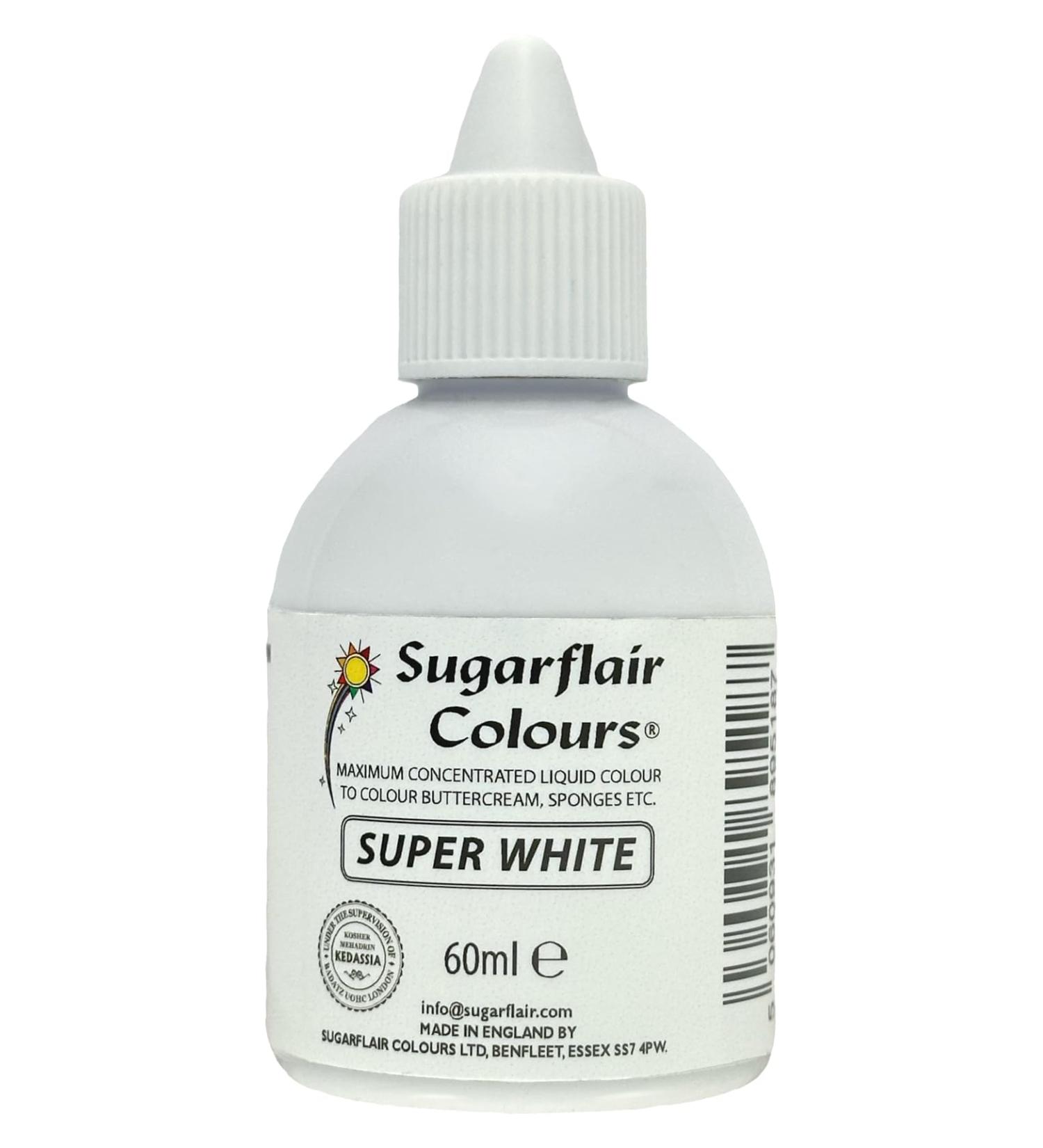 Sugarflair Super White Liquid Food Colouring Max Concentrate For Colouring Sugarpaste Buttercream Icing Royal Icing Macarons Meringues Cake Decorations and more - 60ml