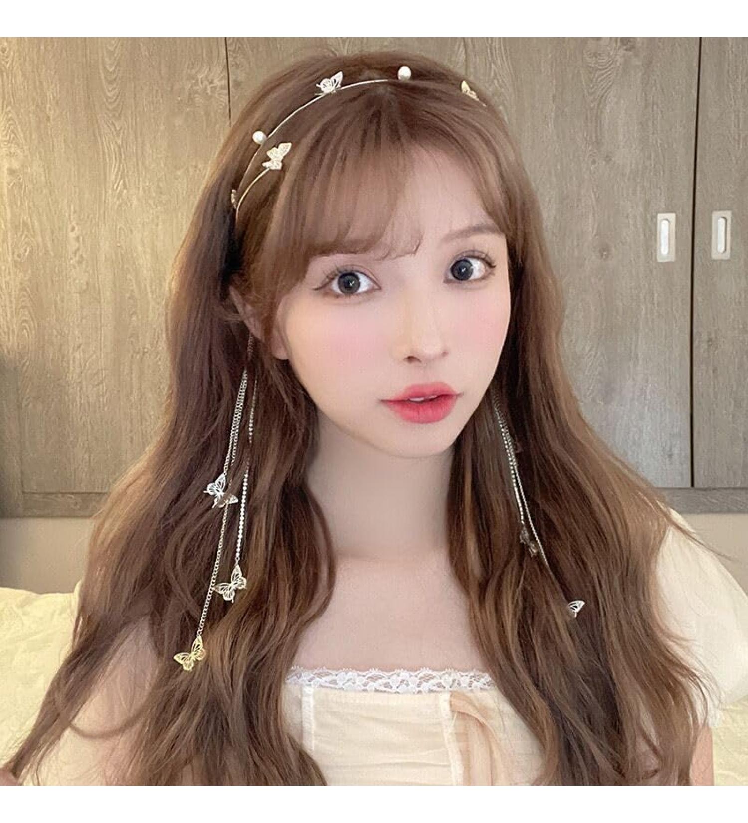 fdsmall Rhinestone Headband Silver Wedding Butterfly Headband Crystal Tassel Headband for Women Sparkly Rhinestone Head Chain Headwear Headpieces Hair Accessories for Women and Girls (Gold) - Buy Online on GoSupps.com