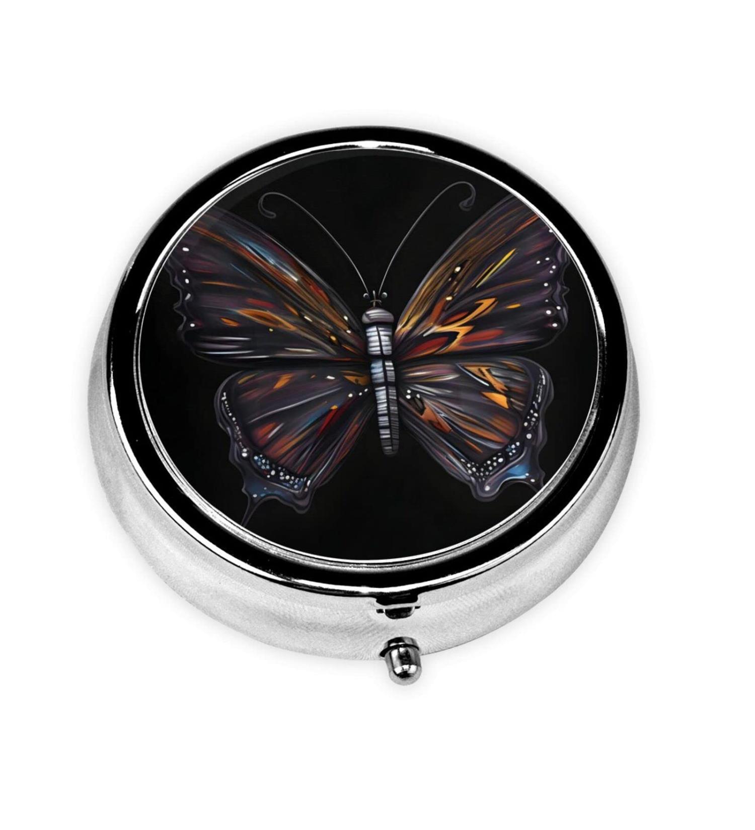 Mystery Butterfly Round Pill Box | 3 Compartment Travel Organizer | Portable Pill Storage for International Travel - Buy Online on GoSupps.com