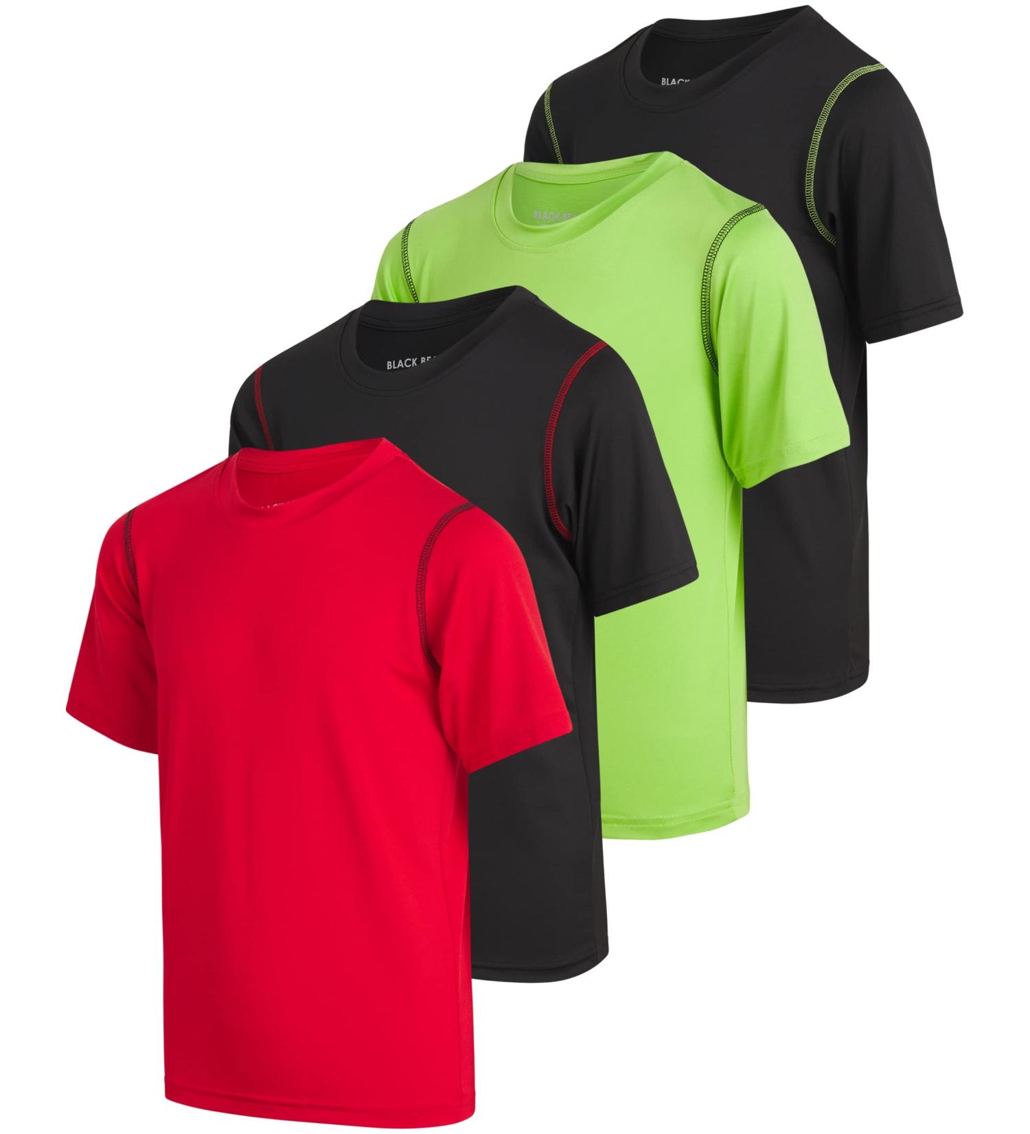 Black Bear Boys Athletic T-Shirt 4 Pack | Dry-Fit Sports Tee (Ages 4-18) | Black/Red/Green - Size 12-14 - Buy Online on GoSupps.com
