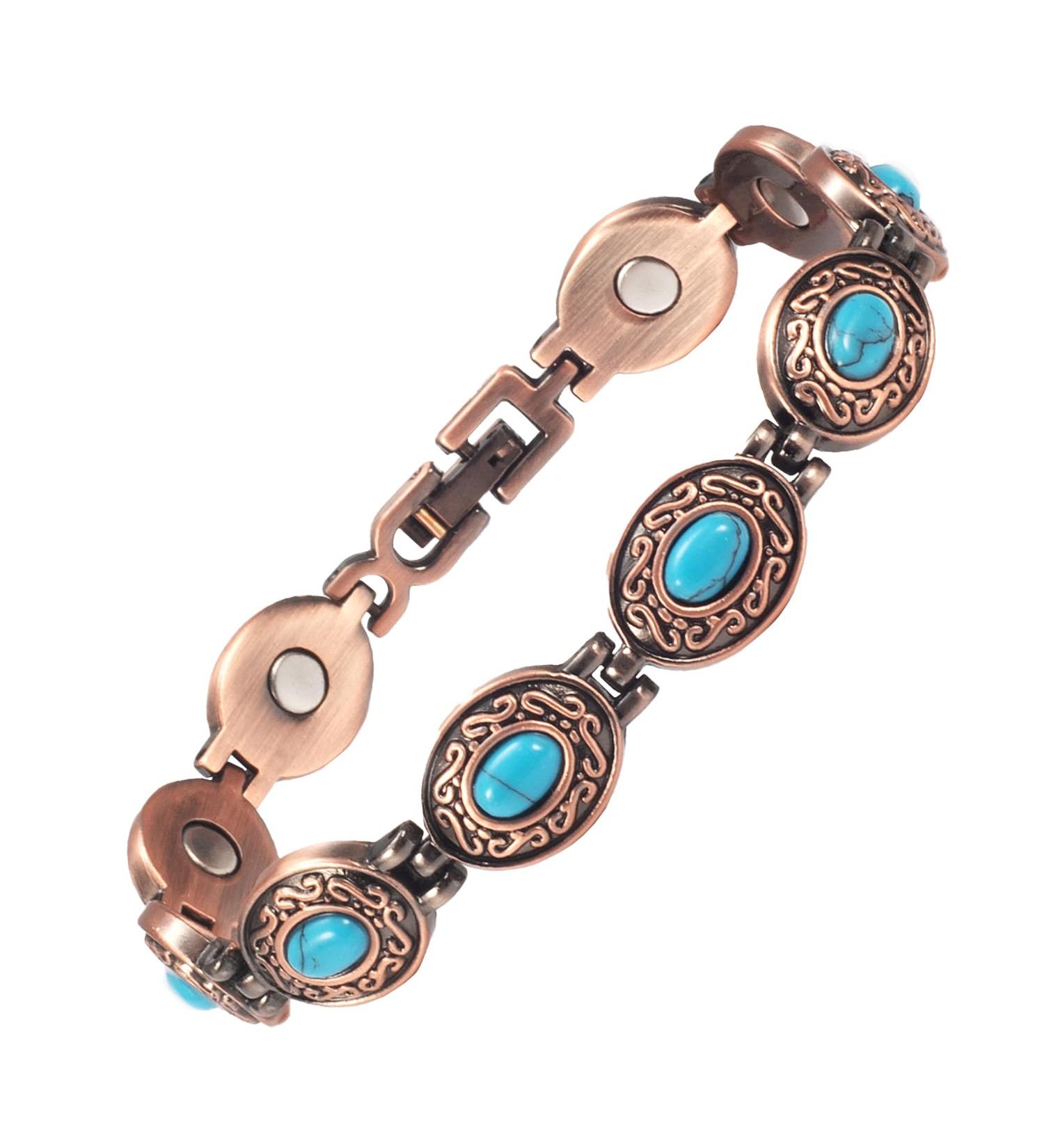 EnerCoppeX Copper Magnetic Bracelet for Women - Turquoise Jewelry with 3500 Gauss Magnet (COB-0174) - Buy Online on GoSupps.com