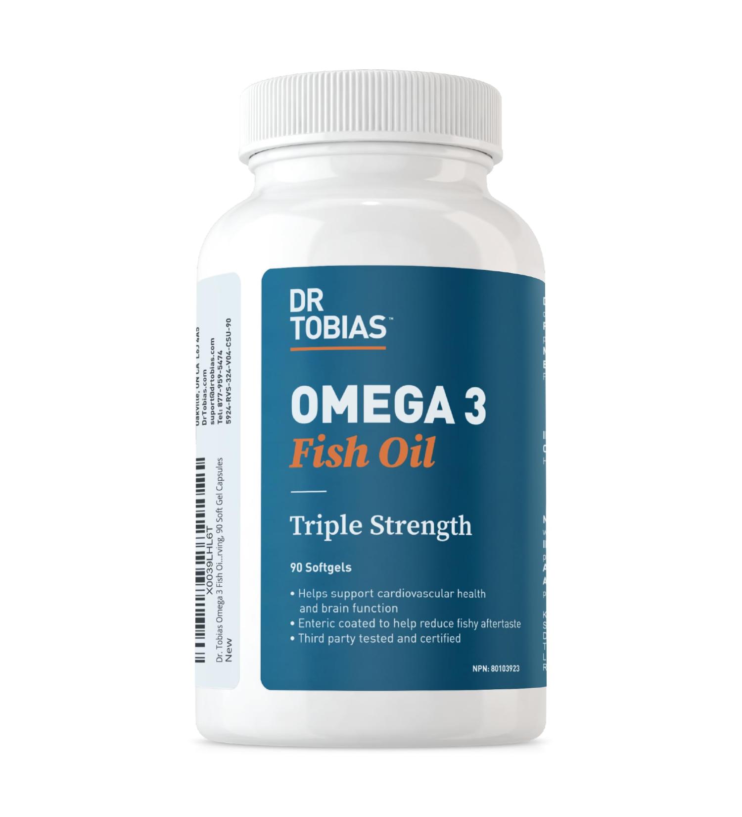 Dr. Tobias Omega 3 Fish Oil 800 mg EPA 600 mg DHA Omega 3 Supplement for Heart Brain & Immune Support Absorbable Triple Strength Fish Oil Supplements - 2000 mg Per Serving 90 Softgels - Buy Online on GoSupps.com