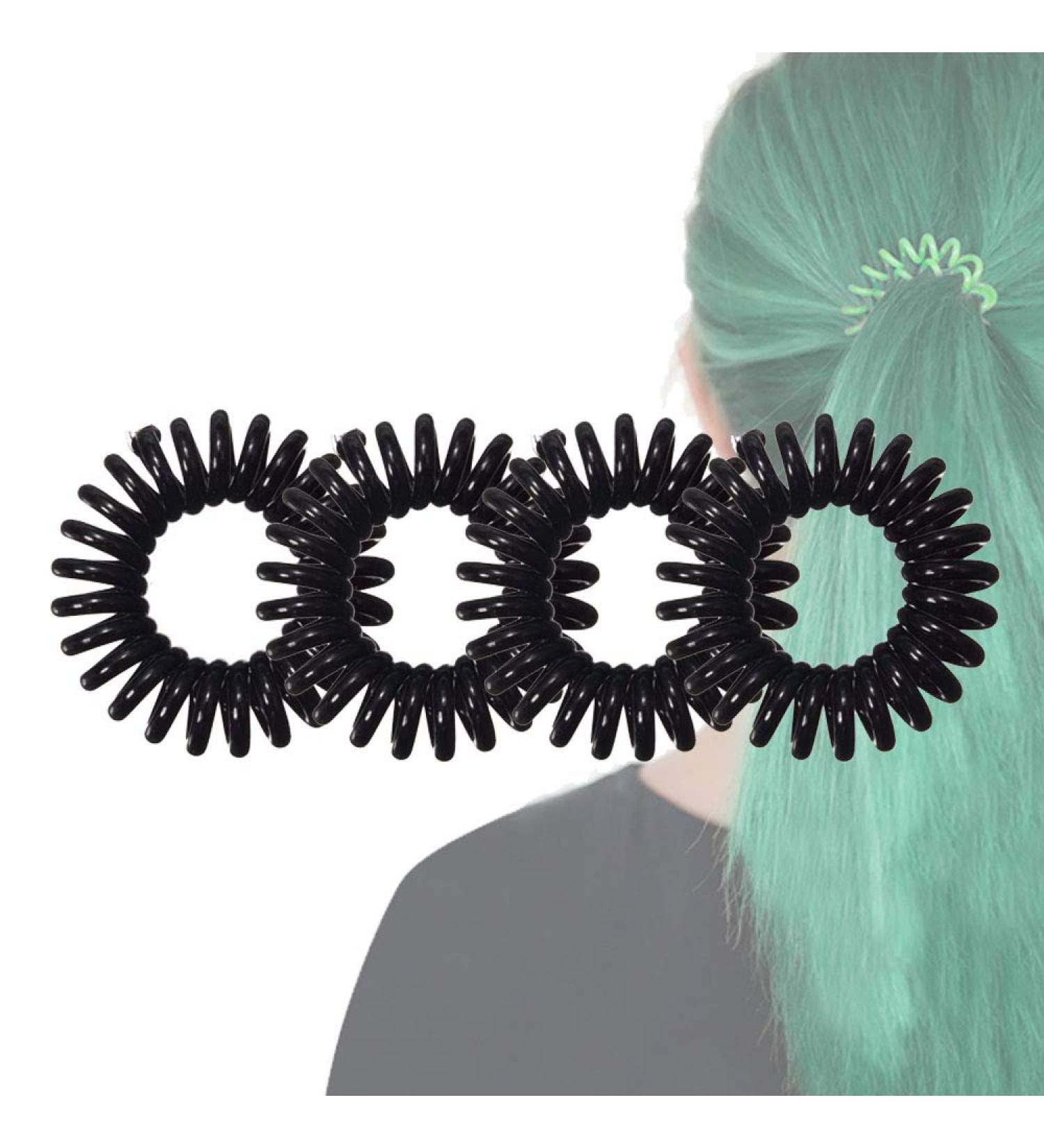 Set of 4 Black Telephone Cord Coil Twist Hair Elastics Bobbles Bands