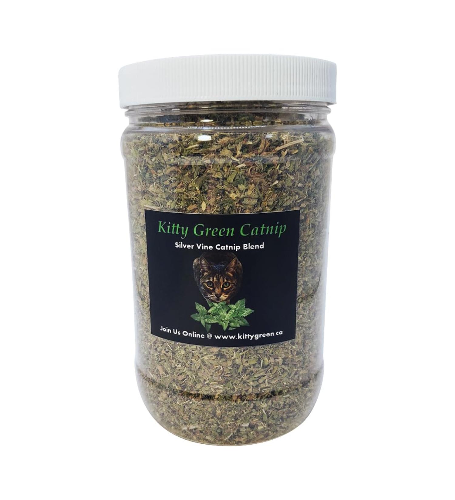 Organic Catnip with Silvervine by Kitty Green - Grown in North America - 2.5 Full OZ's of Nip Contained in a Sturdy Jar - Buy Online on GoSupps.com