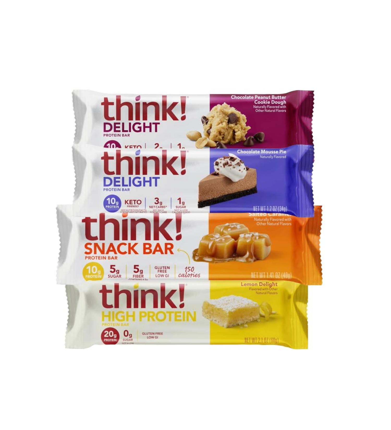 High Protein Snacks | 4 flavor protein bars | Chocolate Peanut Butter Cookie Dough | Chocolate Mousse Pie | Salted Caramel | Lemon Delight No Artificial Sweeteners | Gluten Free | GMO Free | Keto Friendly | 8 pack |
