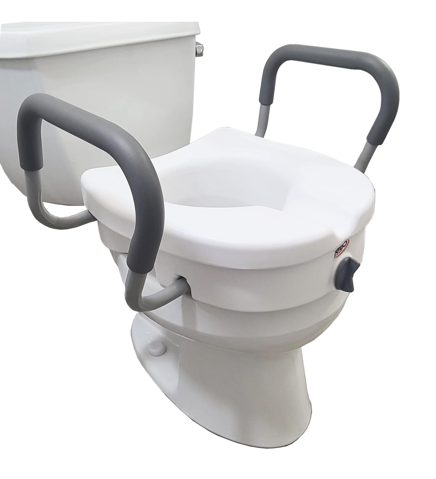 Carex E-Z Lock Raised Toilet Seat with Handles - Handicap Toilet Seat Riser with Arms - Fits Most Toilets - 1 Count - Buy Online on GoSupps.com
