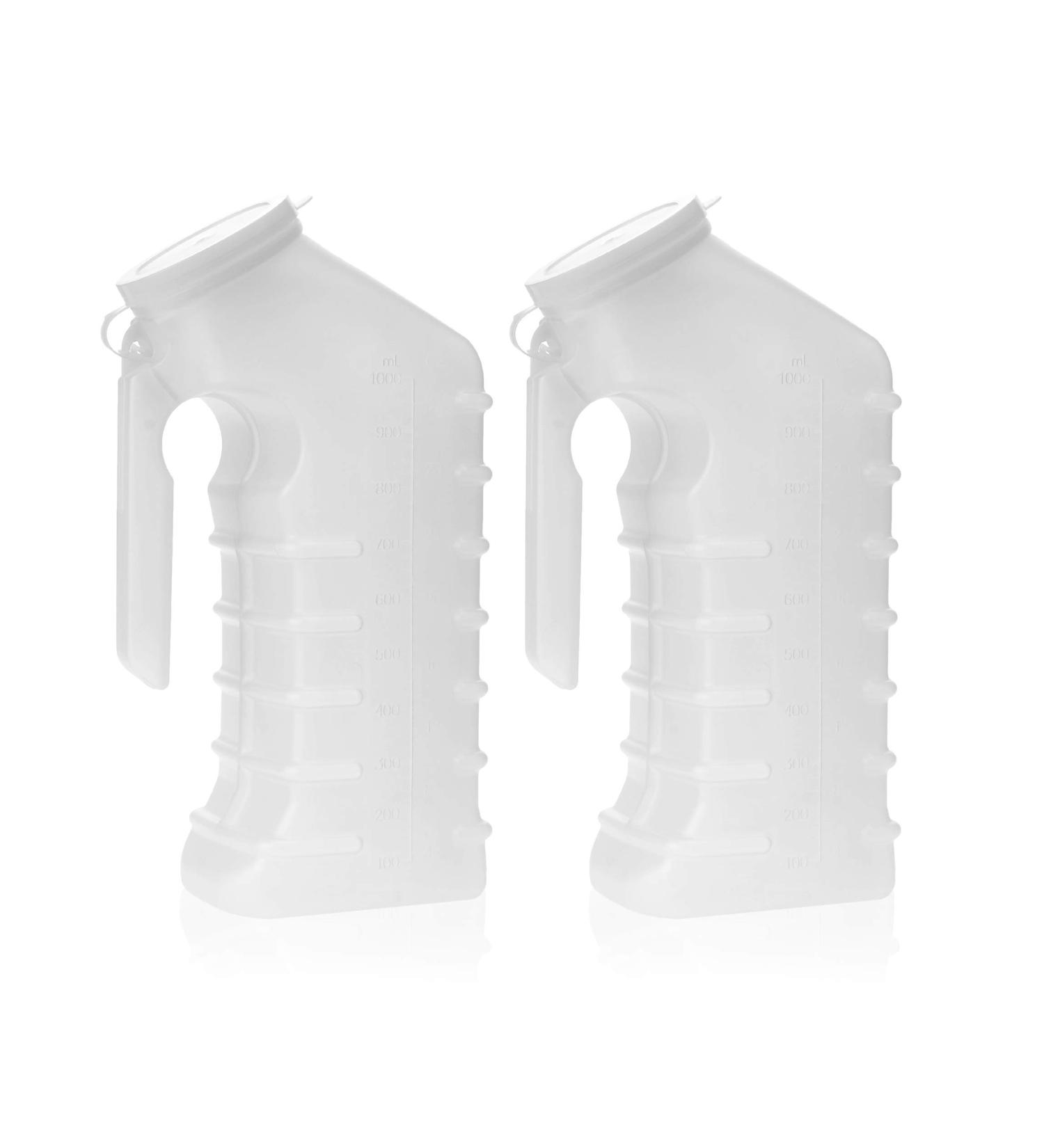 Dealmed Male Urinal with Attached Cover  Portable Urinals for Men with Translucent Receptacle, Shields Odors and Avoids Spills, 1 Ounce Increments Up to 1000 cc, 2/pk