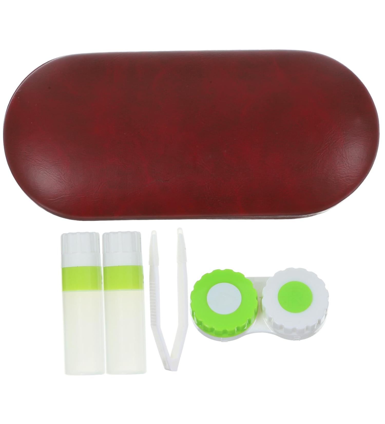Homsfou Travel Bag Set - Portable Sunglasses & Contact Lens Case - Double Glasses Holder - Compact Red PU Design for Easy Travel - Buy Online on GoSupps.com