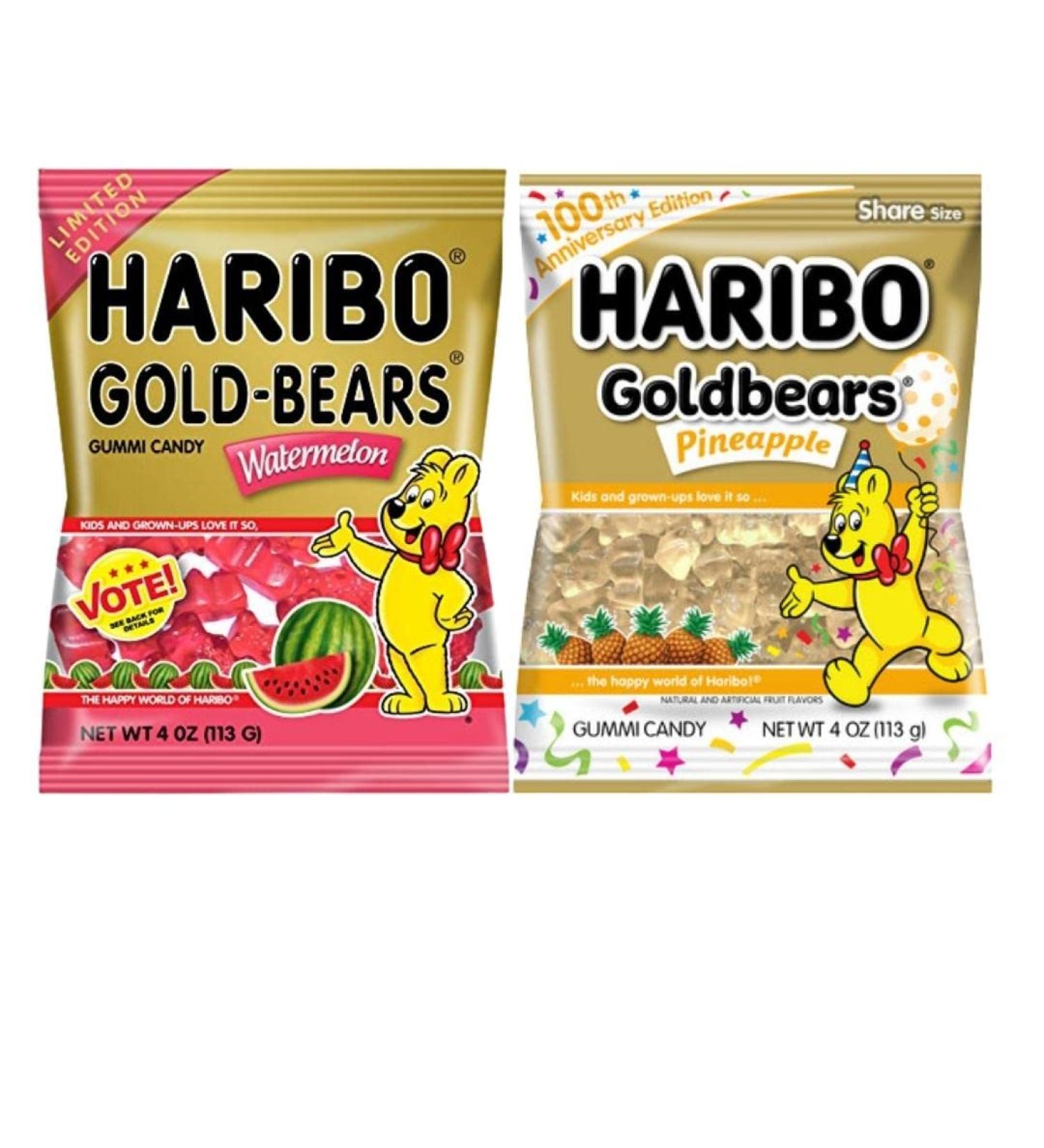 Haribo Goldbears Gummi Candy 4 oz. Pack - Watermelon Pineapple Gummy Bears (2 Count) - Buy Online on GoSupps.com
