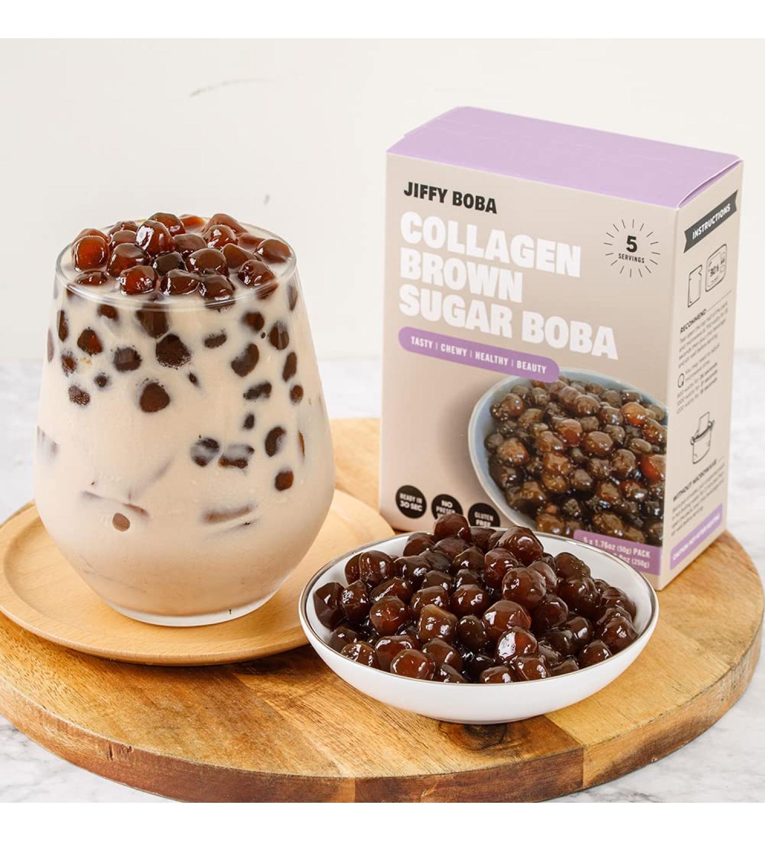 JIFFY BOBA - Instant Collagen Tapioca Pearls - Brown Sugar Flavor | Premium Ingredients | 5 Servings - Buy Online on GoSupps.com