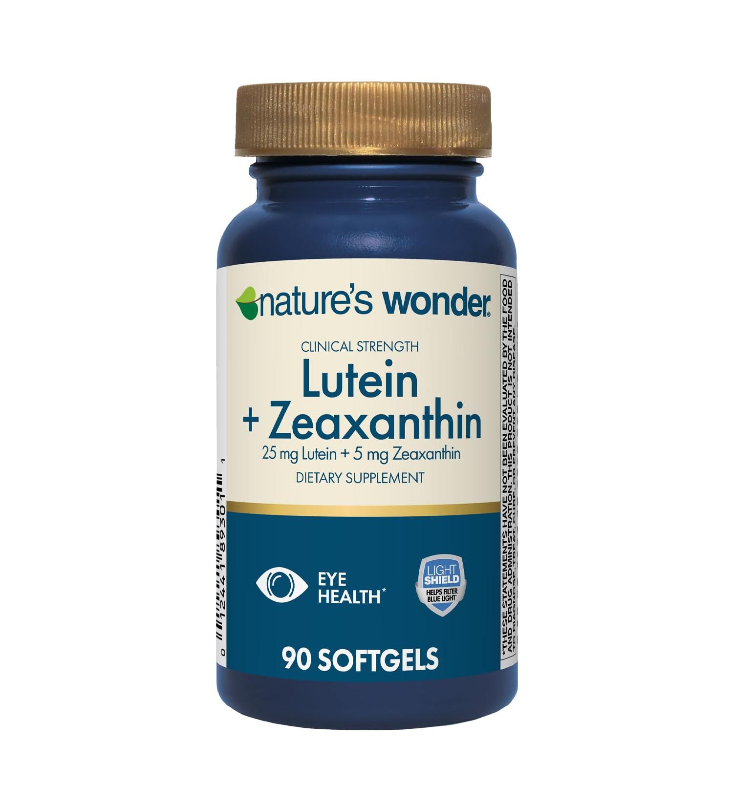 Nature's Wonder Clinical Strength Lutein 25 mg with Zeaxanthin 5 mg softgels for Adults Supports Vision & Eye Health Gluten Free No Artificial Colors 90 Days Supply - Buy Online on GoSupps.com