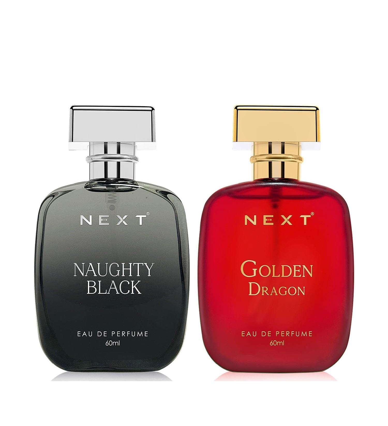JP Next Care Naughty Black & Golden Dragon Luxury Perfume for Men & Women 60ml Each | CHOCOLATE AMBERY JASMINE Scent | Long Lasting Fragrance Body Spray (Gift Set of 2) - Buy Online on GoSupps.com