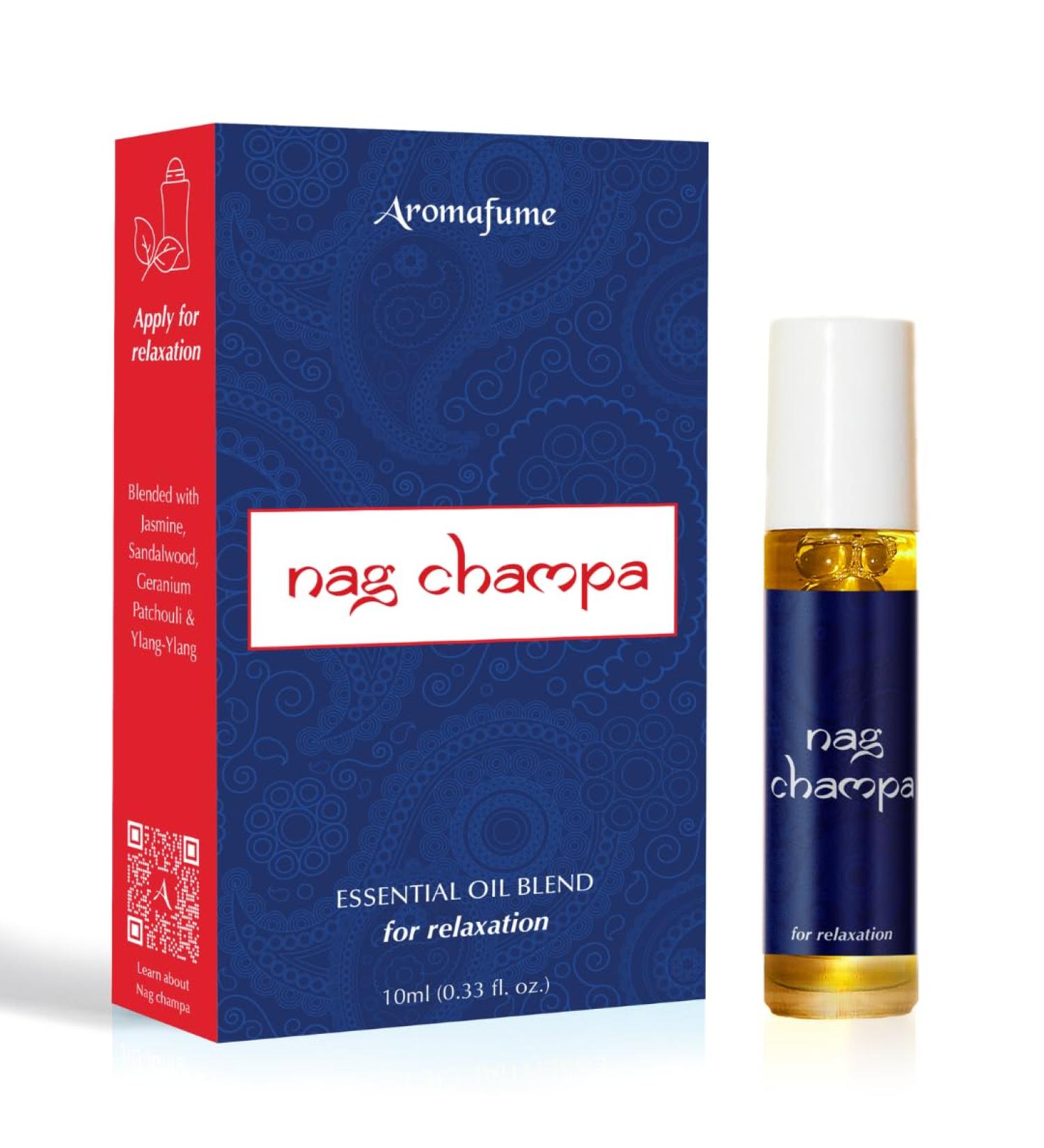 Nag Champa Essential Oil Roll-On Blend by Aromafume | 10ml | Made with Sandalwood Jasmine Ylang Ylang & Champa Flower extracts | Ideal for Meditation & Rituals - Buy Online on GoSupps.com