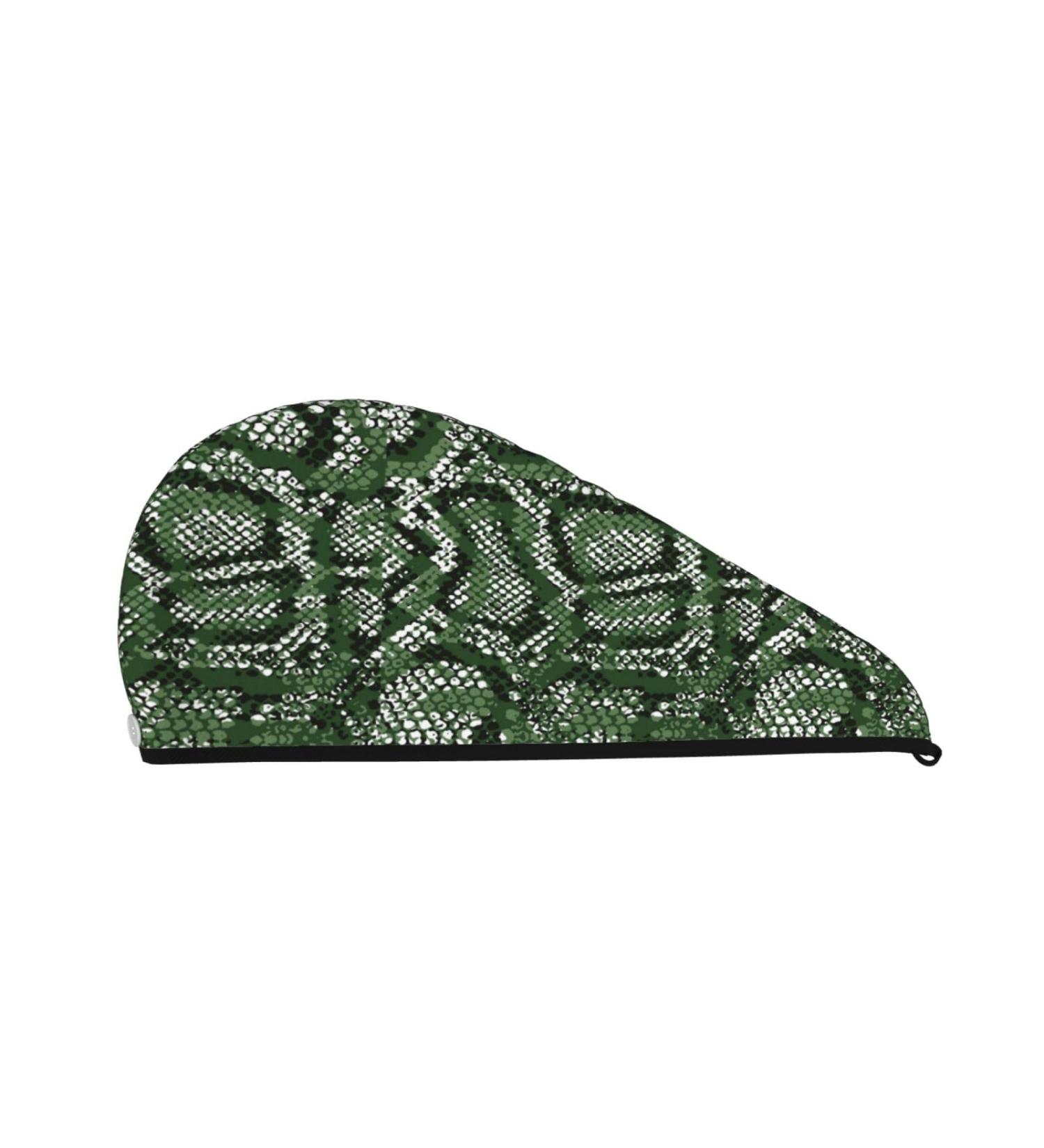 Hair Towel Wrap | Quick-Dry Hair Turban with Button - Green Snakeskin - Perfect for Speedy Hair Drying - Buy Online on GoSupps.com
