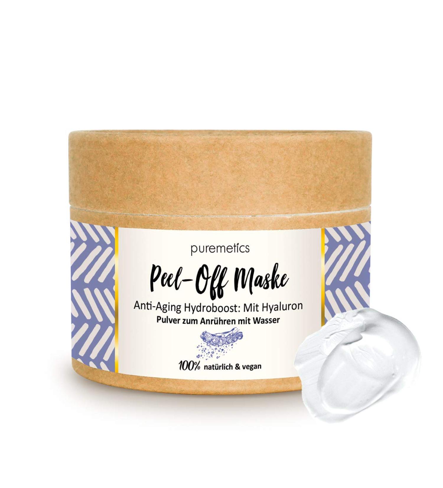 Puremetics Peel-Off Mask Hyaluron | Anti-Aging Hydroboost for Dry Tired & Mature Skin | 100% Natural Vegan & Plastic-Free | Zero Waste Natural Cosmetics - Buy Online on GoSupps.com