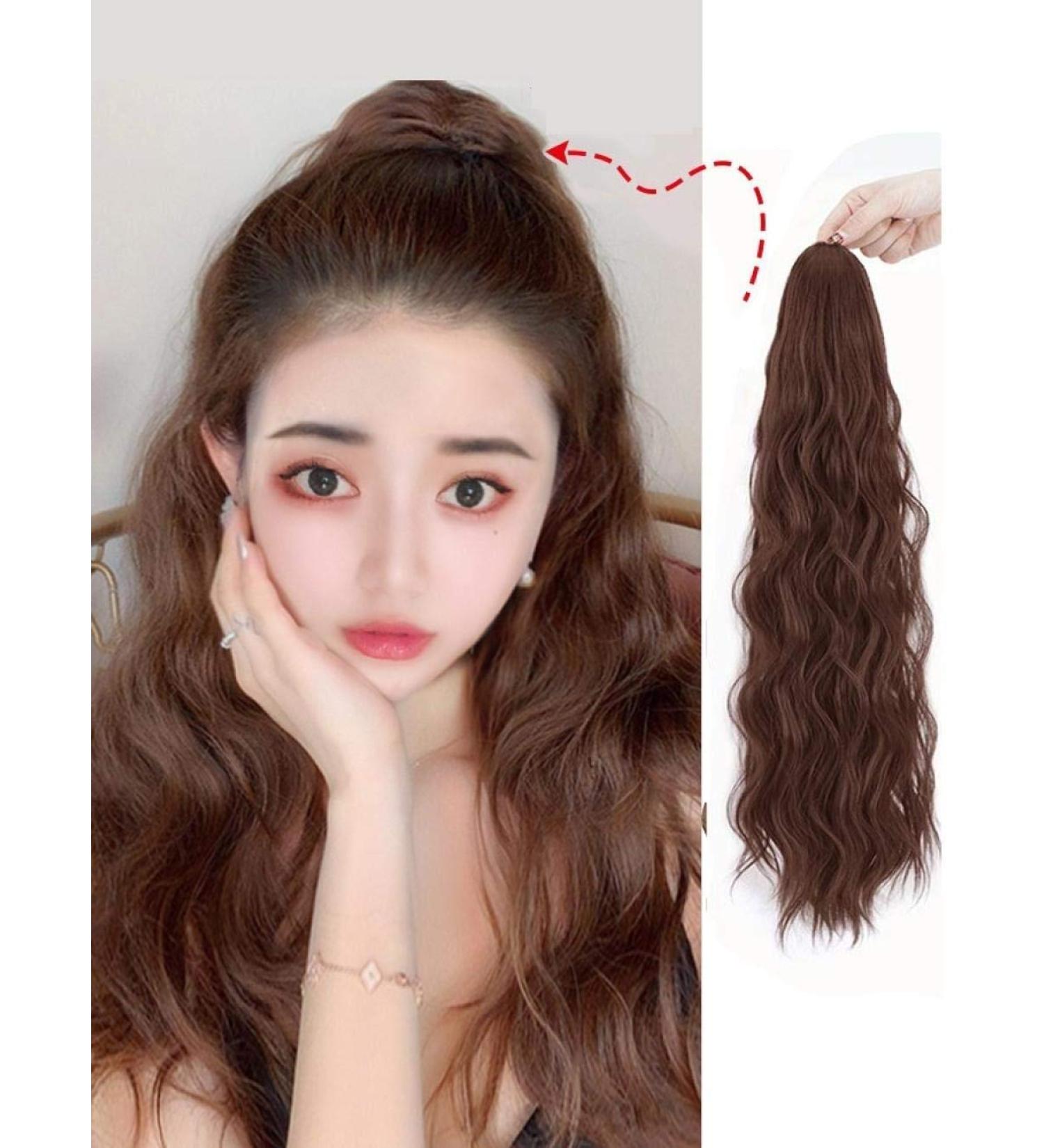 Horsetail Wig - Long Curly Hair Band Double Ponytail Big Wave - Natural Black & Dark Brown - Buy Online on GoSupps.com