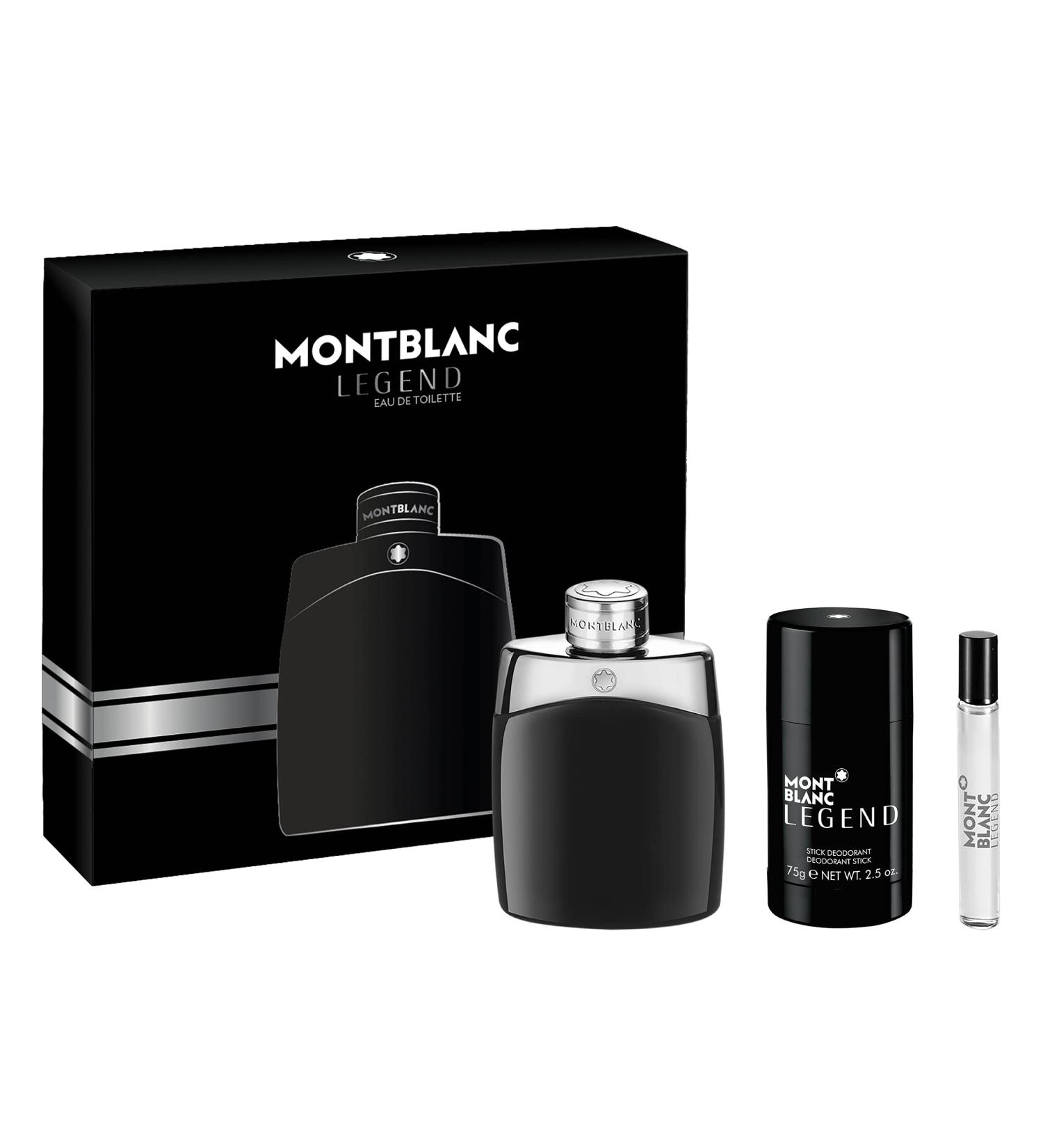 MONTBLANC Legend Eau de Toilette 3 Piece Set - 3.3 fl. oz. & 0.25 fl. oz. Spray 2.5 oz. Deodorant Stick - Long Lasting Fragrance with notes of Bergamot Jasmine & Sandalwood - Fresh & Fougere