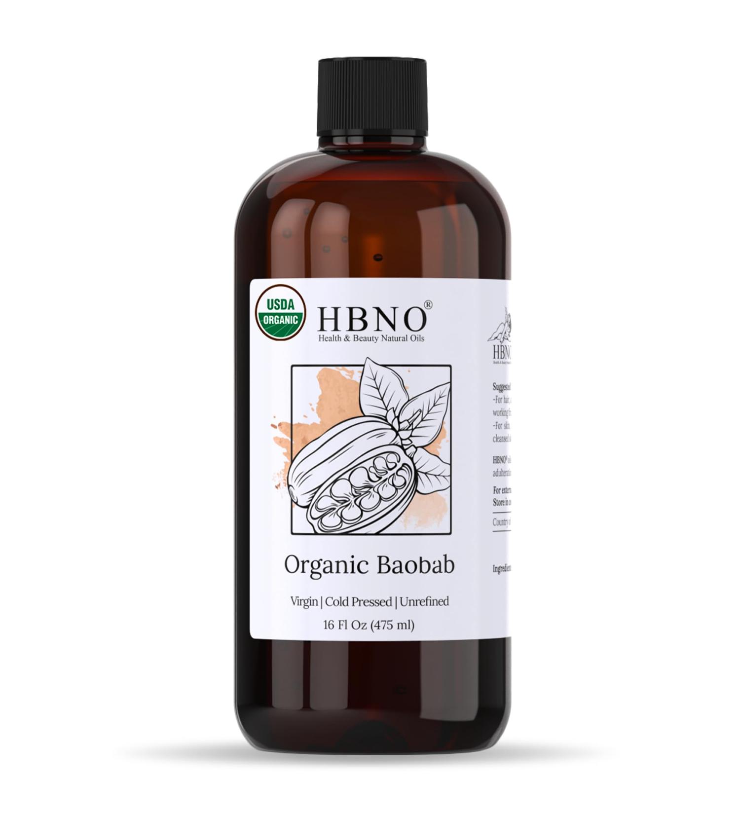 HBNO Organic Baobab Oil 16 oz - Cold Pressed Natural Carrier Oil for Massage Aromatherapy DIY Soap Making Face Body Hair & Nails - International Shipping Available - Buy Online on GoSupps.com