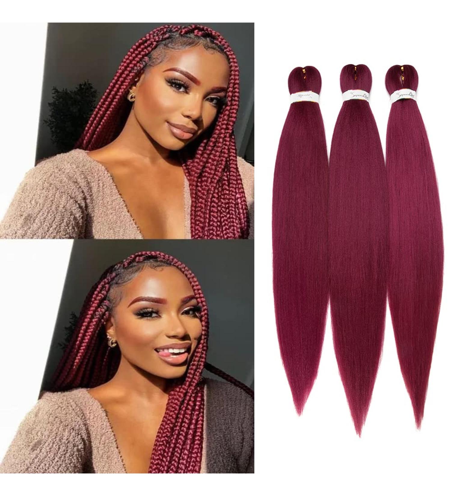 3 Pieces Low Temperature Yaki Synthetic Hair Extensions - 26 Inch Soft Crochet Lichen Fiber in Dark Red | Itch-Free & Easy to Style - Buy Online on GoSupps.com