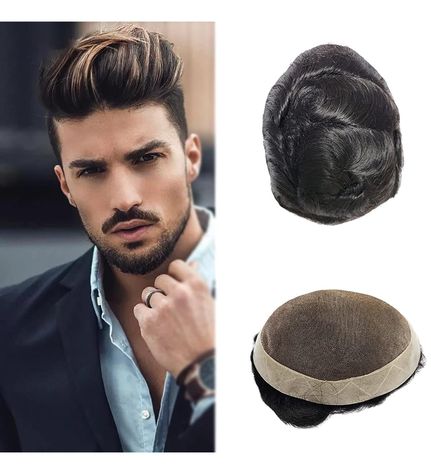 Men's Toupee Fine Mono & PU Wig | Natural Hair Replacement System | 130% Density Male Wig (6in x 8in) - Buy Online on GoSupps.com