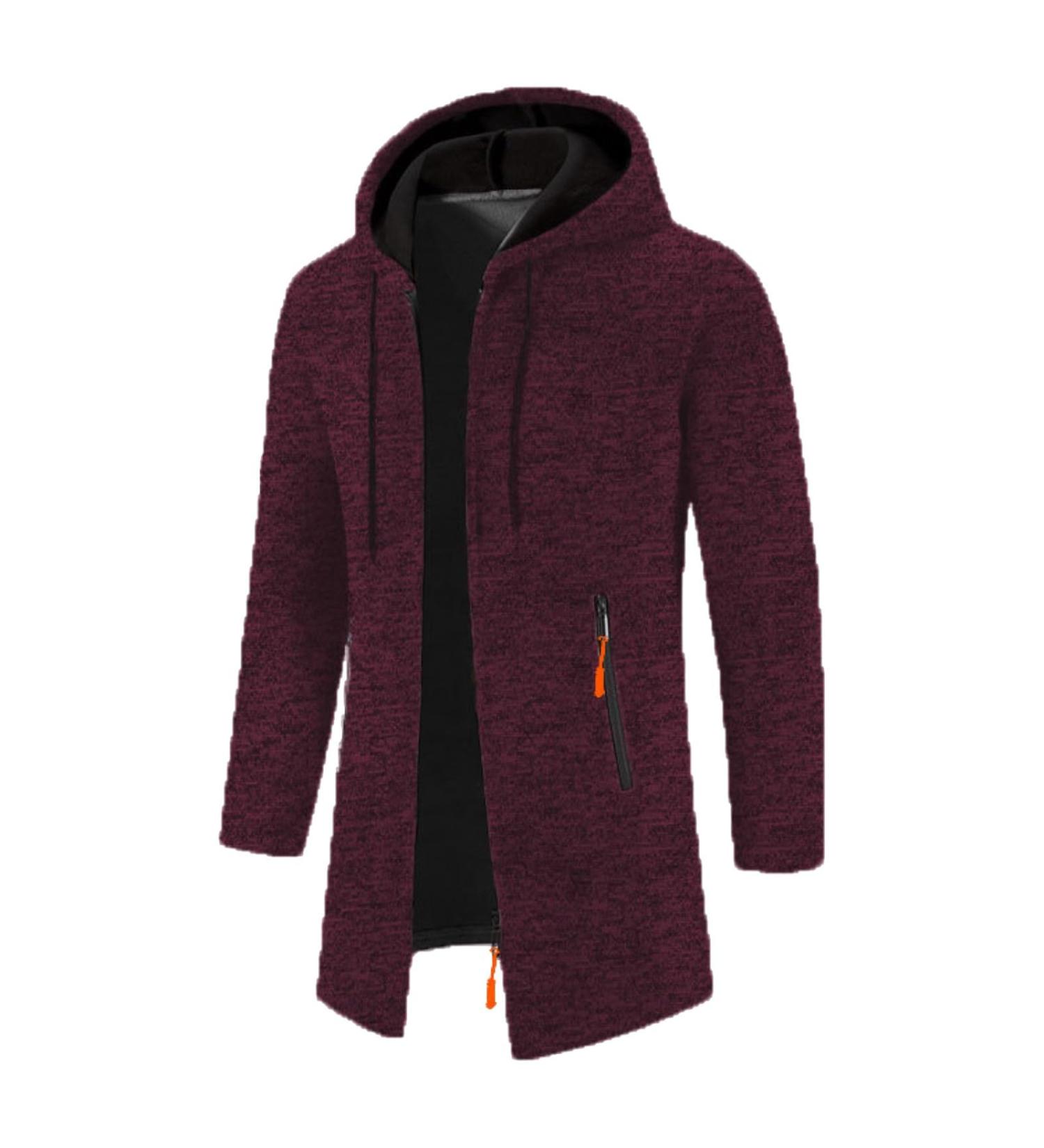 Duohropke Men's Winter Cardigan with Hood | Fleece Hiking Jacket & Casual Coat in Wine | Breathable & Functional Outdoor Hoodie (3XL) - Buy Online on GoSupps.com