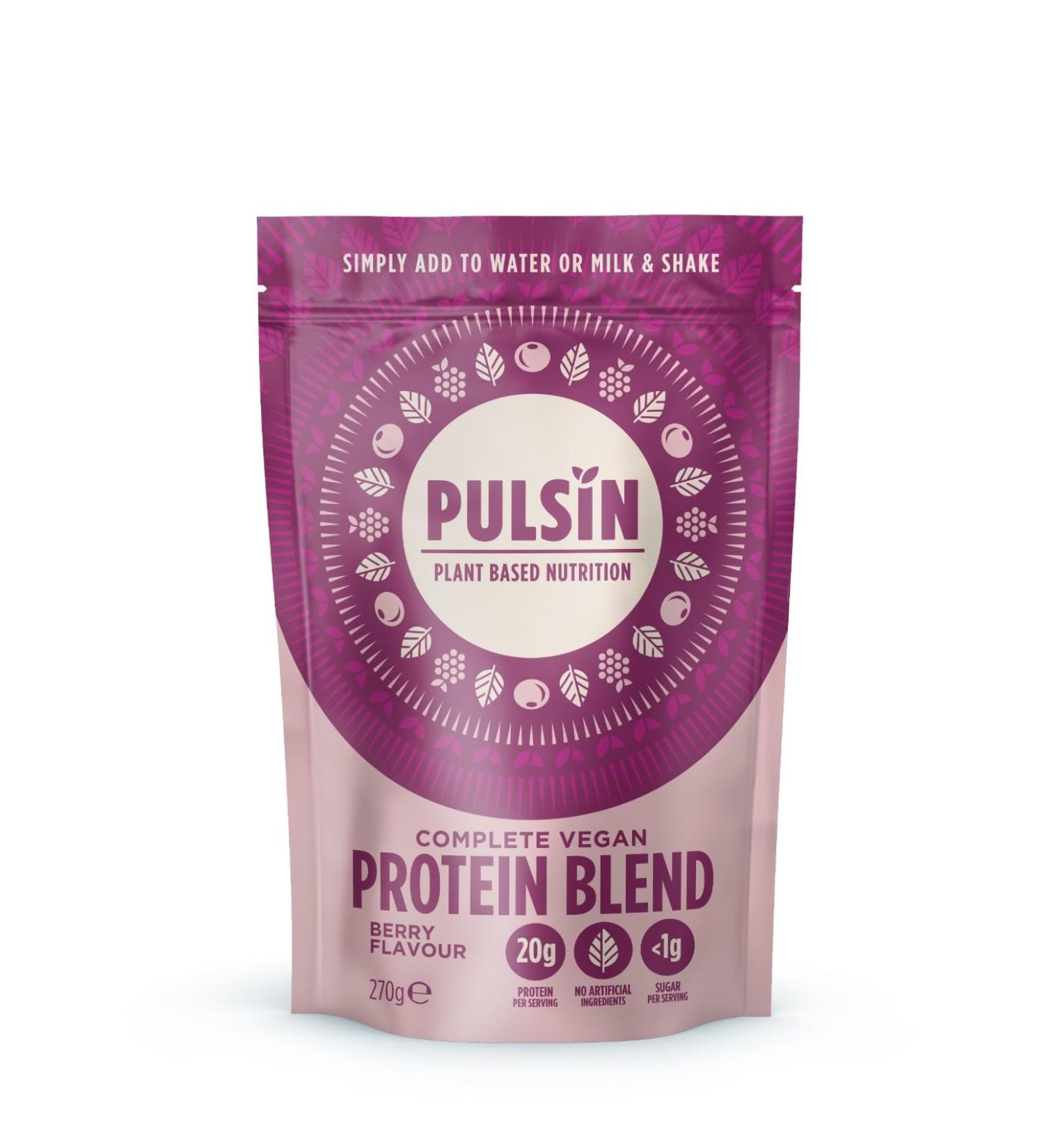 Pulsin - Complete Vegan Protein Blend - Plant Based Protein Powder - 270g - Gluten & Dairy Free - 20g Protein - for Men and Women Pre or Post Workout - Berry Berry 270g (Pack of 1)