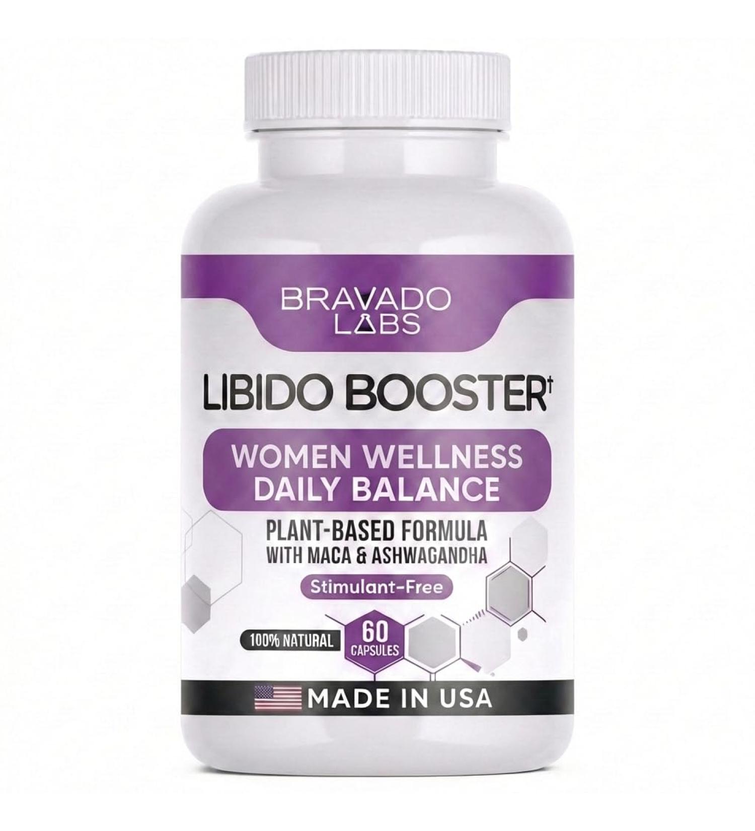 Bravado Labs Female Libido Booster for Women - Plant-Based Capsules for Daily Balance Focus & Wellness Drive Intimacy - Herbal Energy Supplement with Maca Root Ashwagandha Dong Quai - 60 ct - Buy Online on GoSupps.com