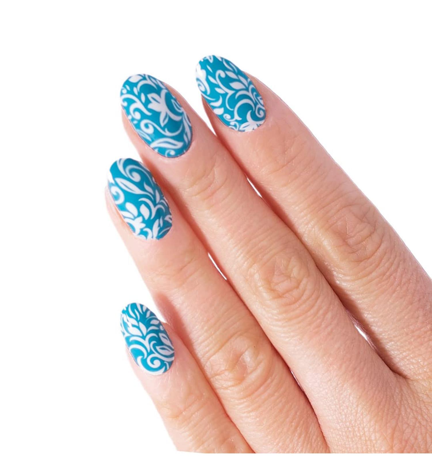 Glamsy Nail Film - Maui Wowi Blue & White Pattern Nail Wraps | 24 Ultra-Thin Self-Adhesive Foils for Long Adherence - Buy Online on GoSupps.com