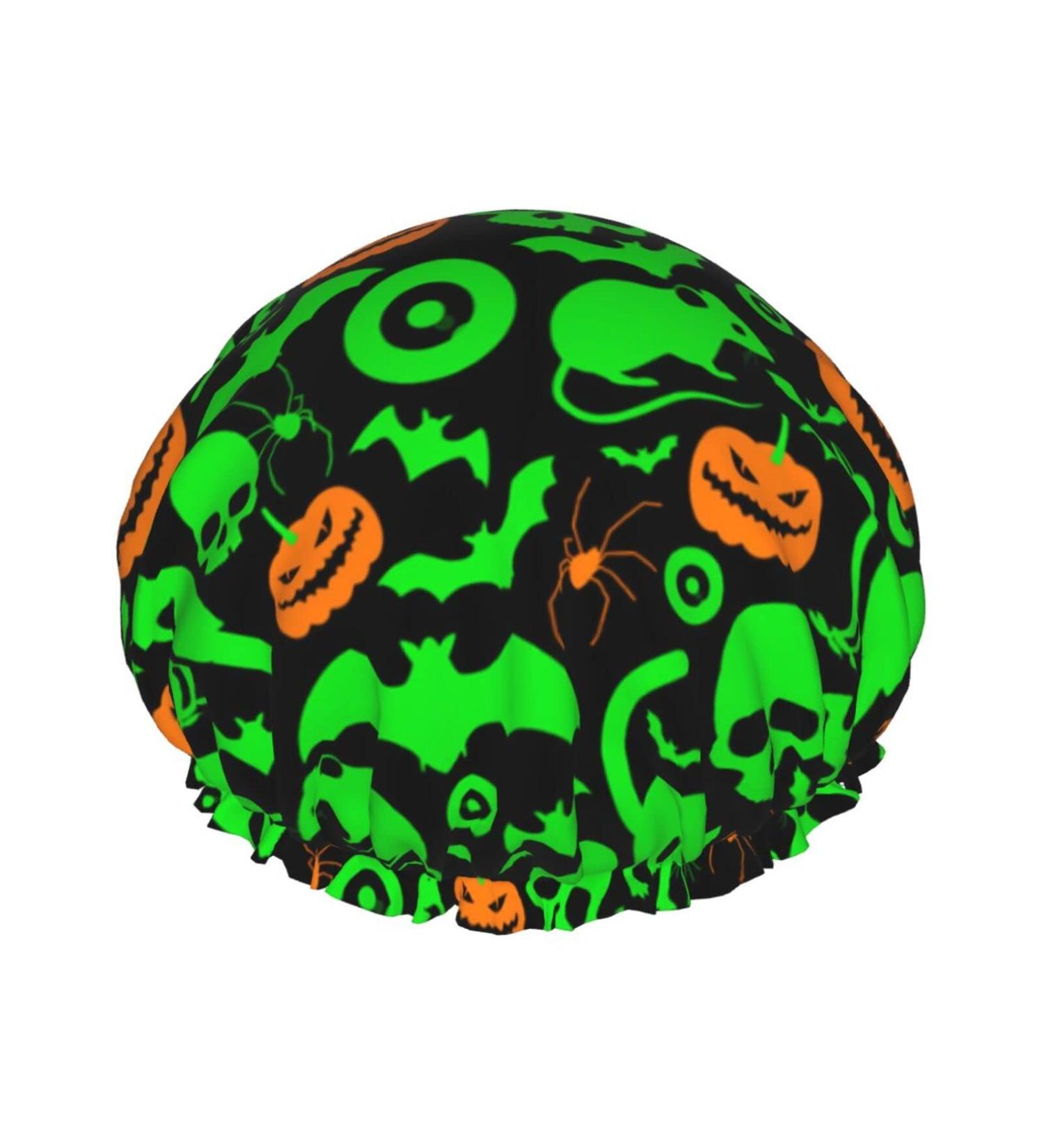 Green Ghost Horror Halloween Pumpkin Printed Shower Cap - Waterproof Bath Cap for Women - Fits All Head Sizes and Hair Textures - Buy Online on GoSupps.com