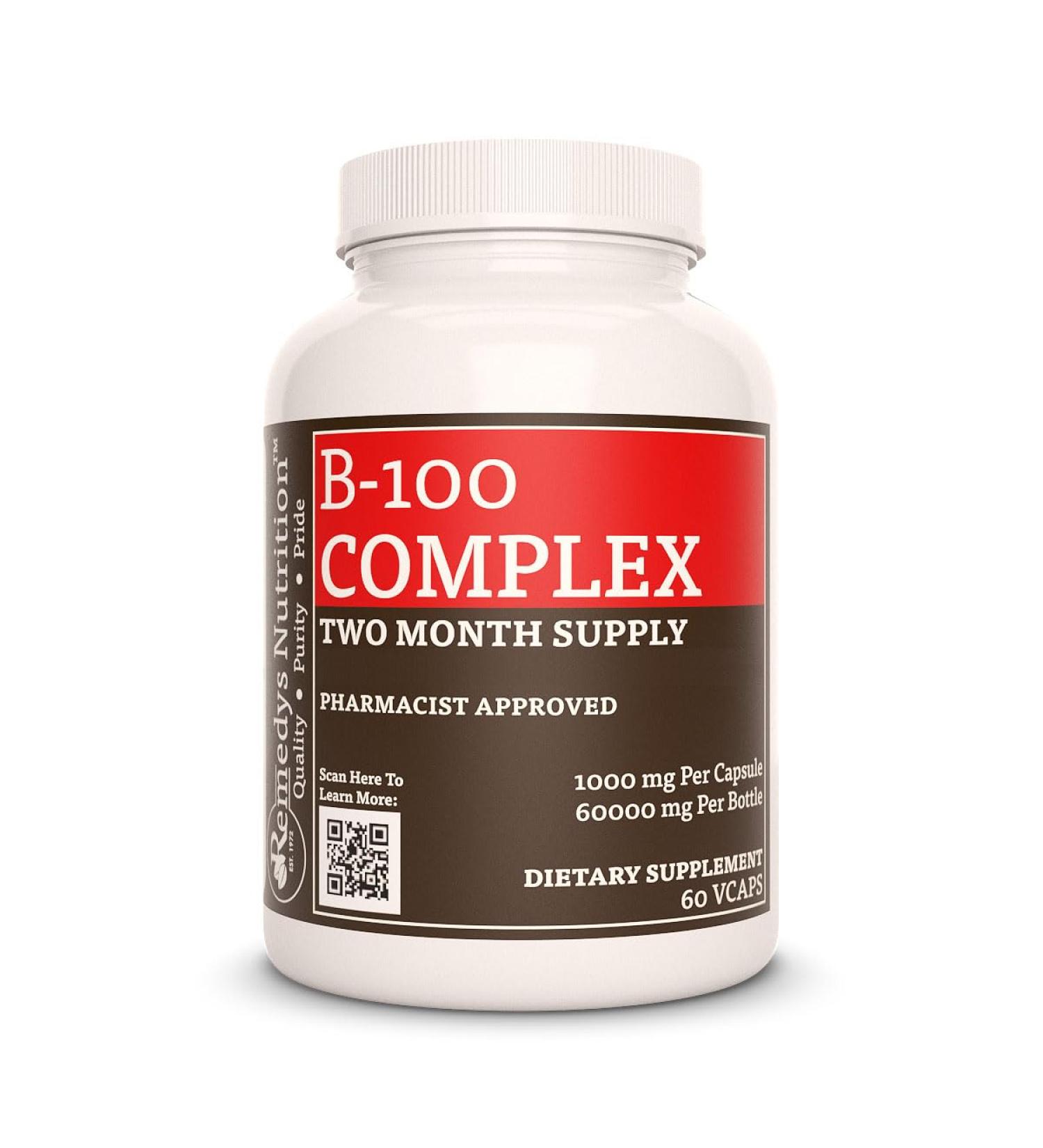 Remedy's nutrition Vitamin B-100 Complex |1 000 mg 60 Vegan Capsules Dietary Supplement | Two Month Supply - Buy Online on GoSupps.com
