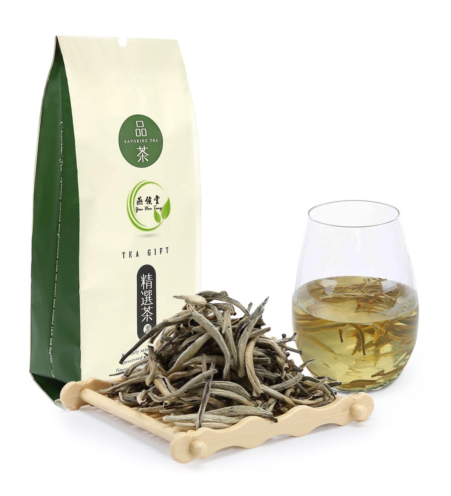 Yan Hou Tang Chinese White Silver Needle Tea Loose Leaf - 100g Natural Premium High Mountain Leaves Antioxidants for Teeth & Skin Health White Tea - Buy Online on GoSupps.com