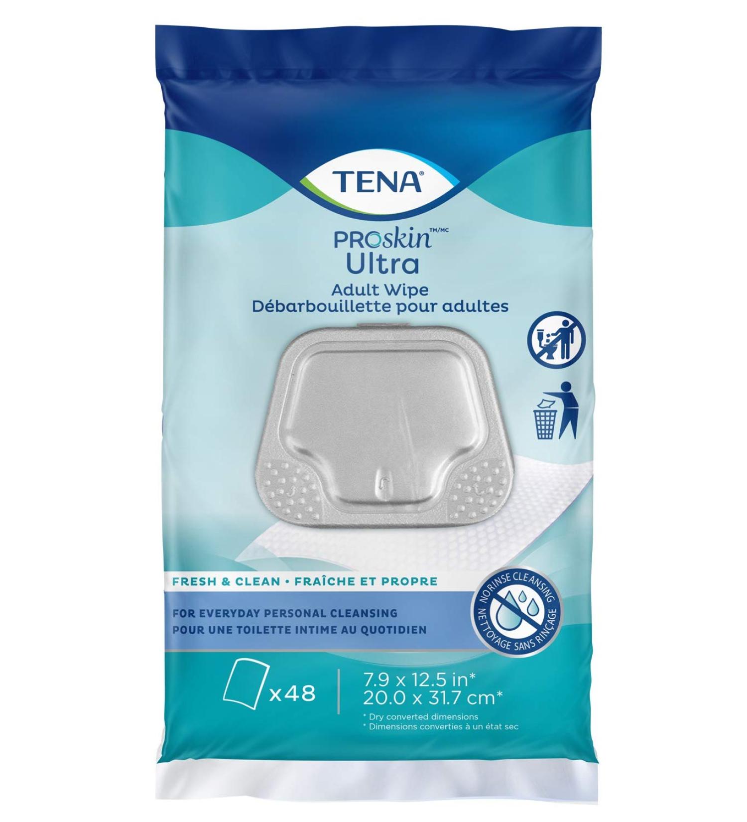 Tena Skincare Incontinence Adult Wipes, 48 Pre-Moistened Washcloths (Pack of 3) - Buy Online on GoSupps.com