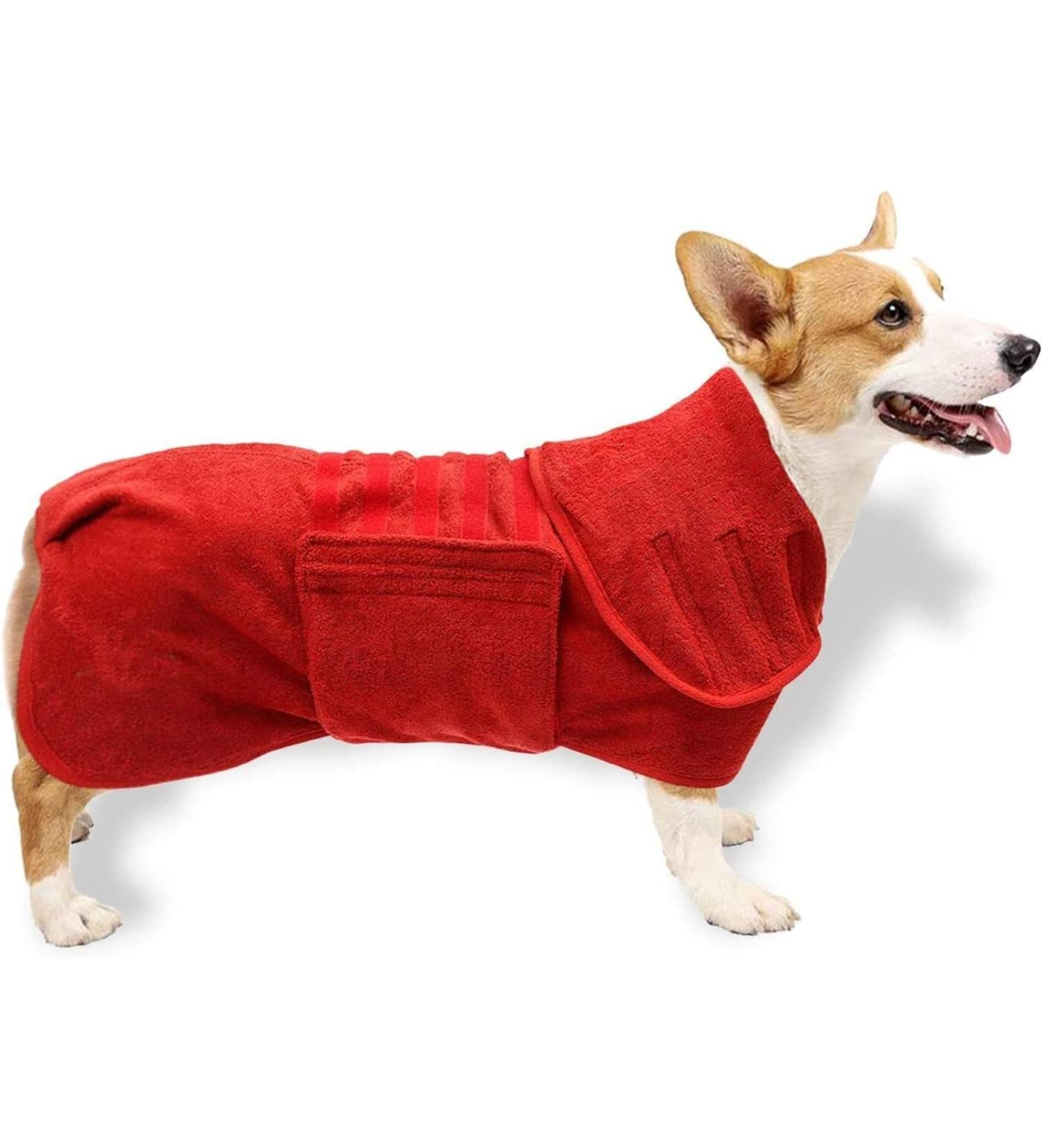 Dog Drying Coat Robe Towel Dog Bathrobe Absorb Moisture and Dry Pet Quickly Puppy towelling Bathing Accessories Adjustable Collar and Waist Dog 51cm Back Length for Medium Dog M: 51cm Back Red - Buy Online on GoSupps.com