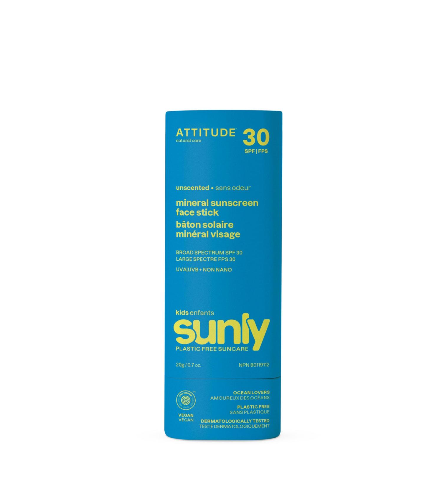 ATTITUDE Mineral Face Sunscreen Stick for Kids SPF 30 EWG Verified Plastic-Free Broad Spectrum UVA/UVB Protection with Zinc Oxide Dermatologically Tested Vegan Unscented 0.7 Ounce 0.7 Ounce (Pack of 1) - Buy Online on GoSupps.com