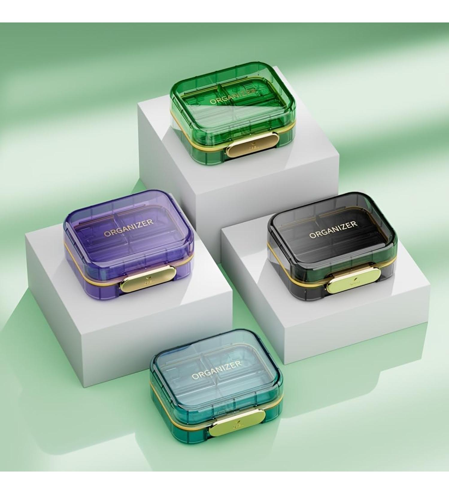 Portable Double Lock Pill Box - Travel & Business - 2pc Secure Pill Storage for a Week (Purple - Buy Online on GoSupps.com