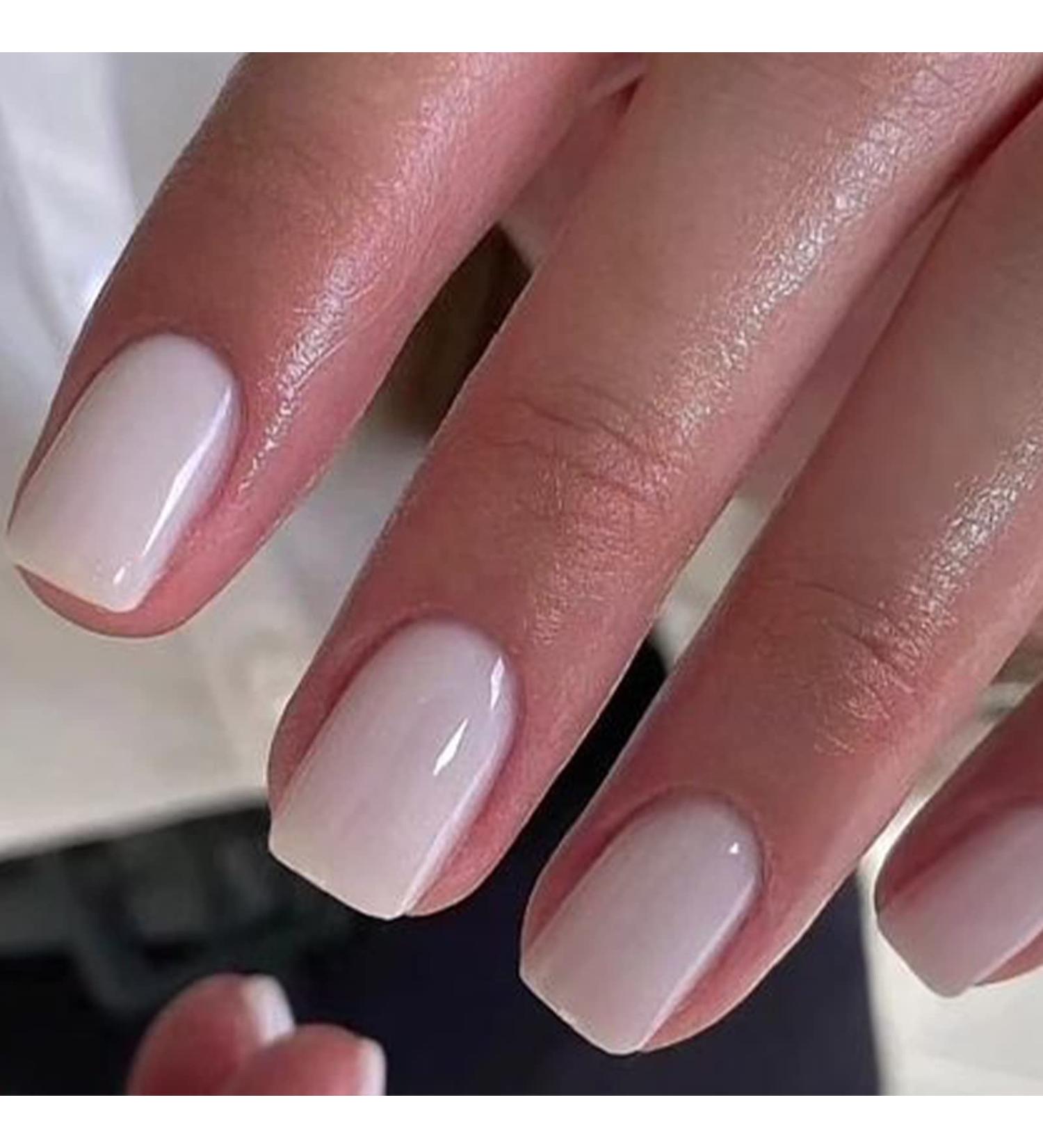 Handmade Milk White Jelly Fake Nails Square Shape Design Kit with Nail Glue | Reusable Full Cover Stick On Nails for Men, Women, and Girls | 12 Sizes - FINAL PEARL A1 - Buy Online on GoSupps.com