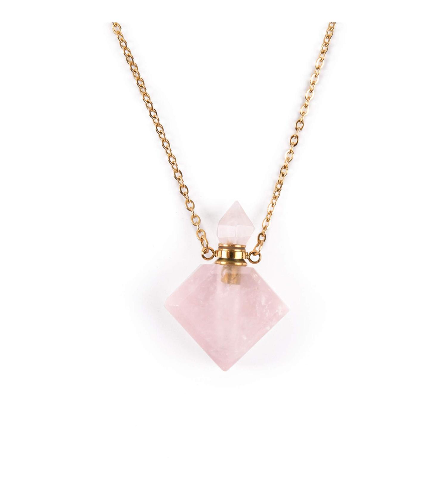YGLINE Rose Quartz Healing Crystal Necklace - Natural Gemstone Perfume Bottle Pendant for Women - Buy Online on GoSupps.com