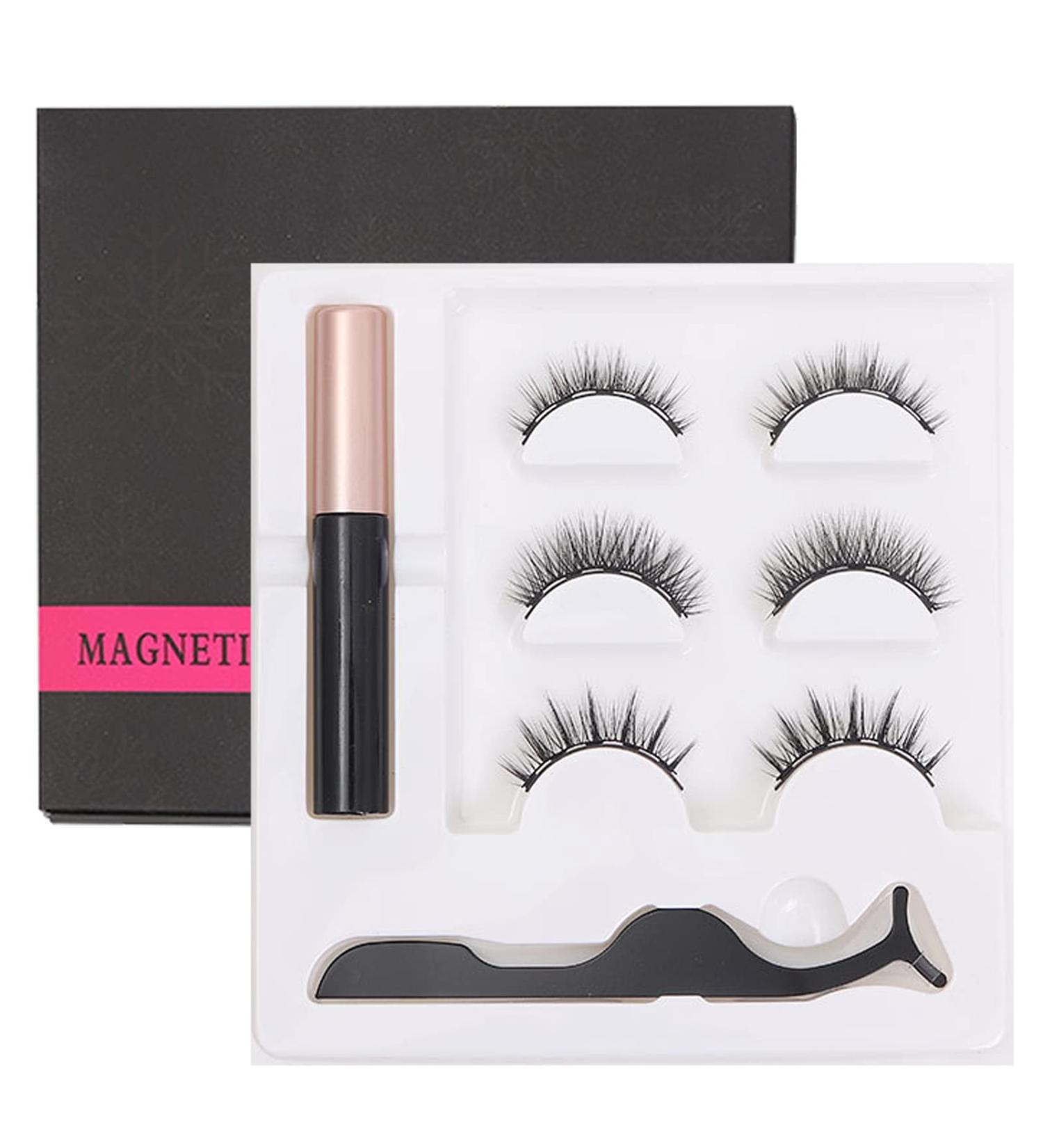 Natural Look Magnetic Eyelashes Set - 3D Reusable False Lashes with Black Magnetic Eyeliner, Waterproof and Easy to Wear - Buy Online on GoSupps.com