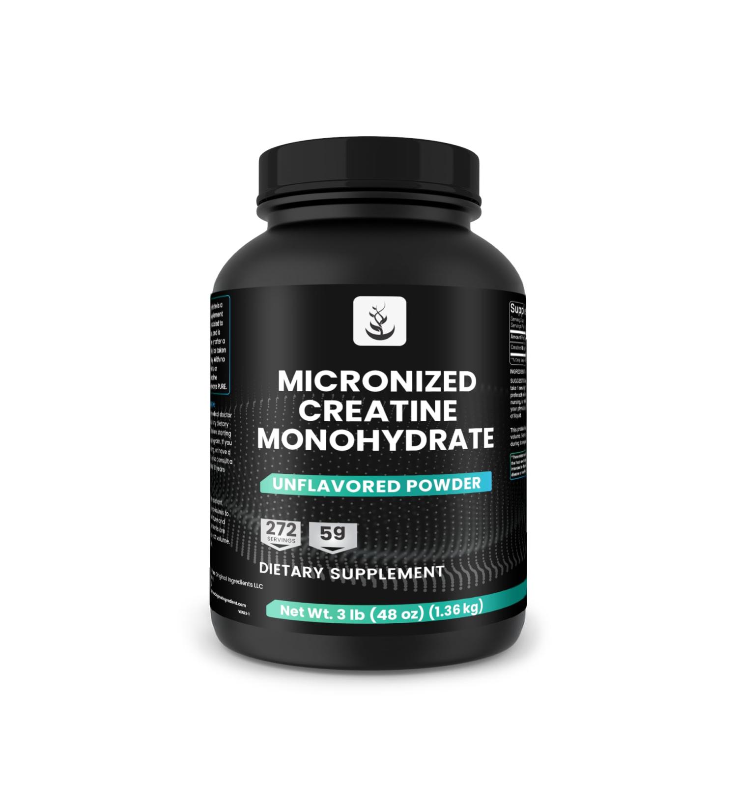 PURE ORIGINAL INGREDIENTS Micronized Creatine Monohydrate 272 Servings No Fillers Unflavored (3 Pounds) 3 Pound (Pack of 1) - Buy Online on GoSupps.com
