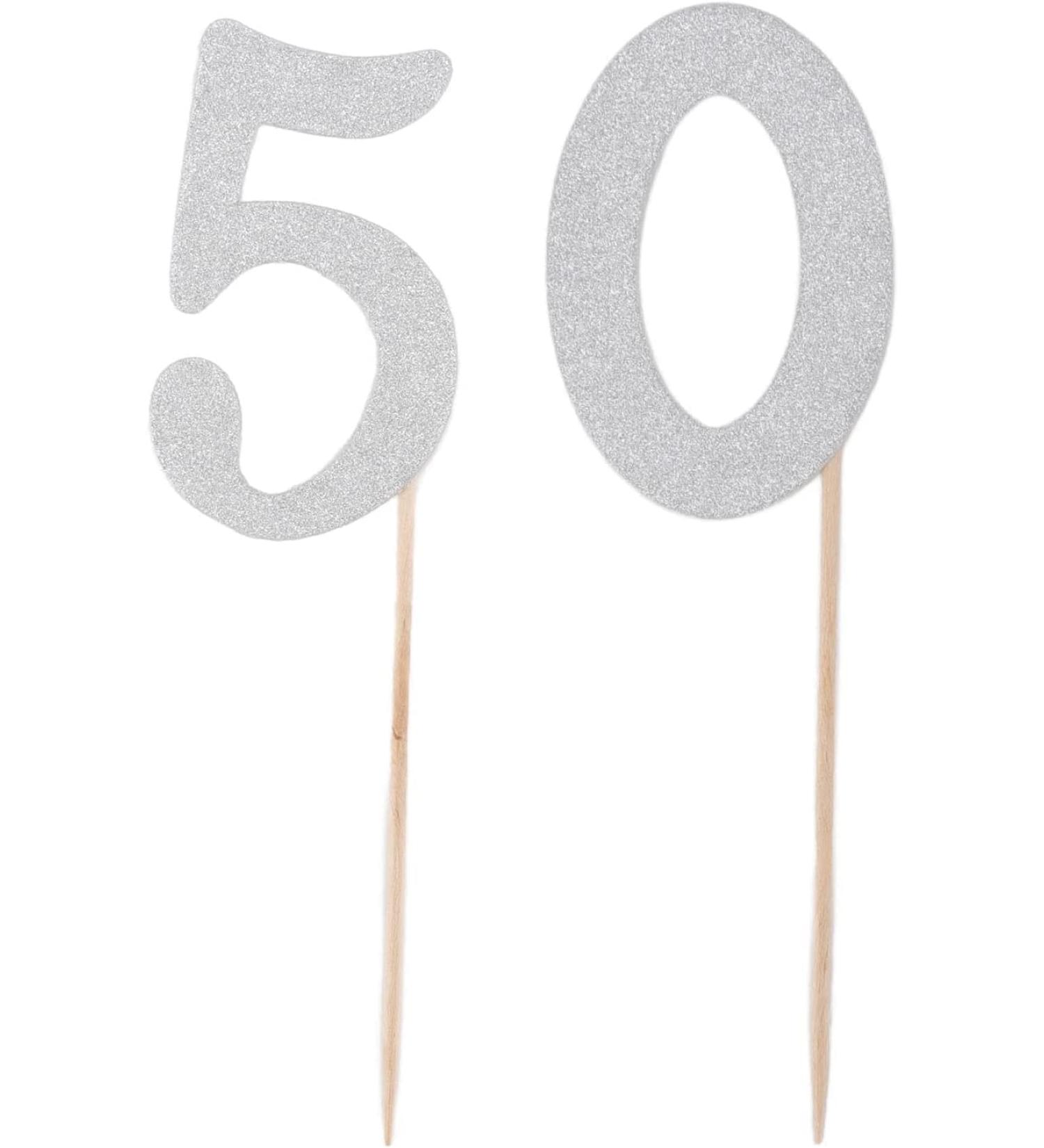 Yunxwd 50 Set 50 Cupcake Topper Silver Glitter Practical 50th Cupcake Toppers Sense of Ambiance Happy Birthday Cake Topper for Anniversary Party Decorations - Buy Online on GoSupps.com