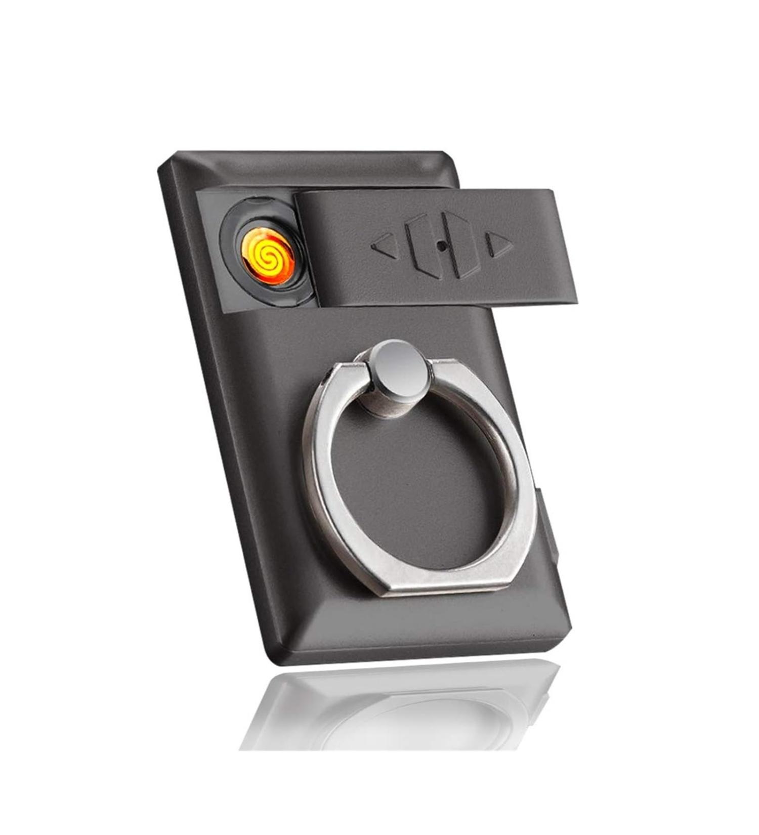 Multifunctional USB Charging Lighter Rechargeable Electric flameless Lighter Mobile Phone Ring Holder 2 in 1 Black - Buy Online on GoSupps.com