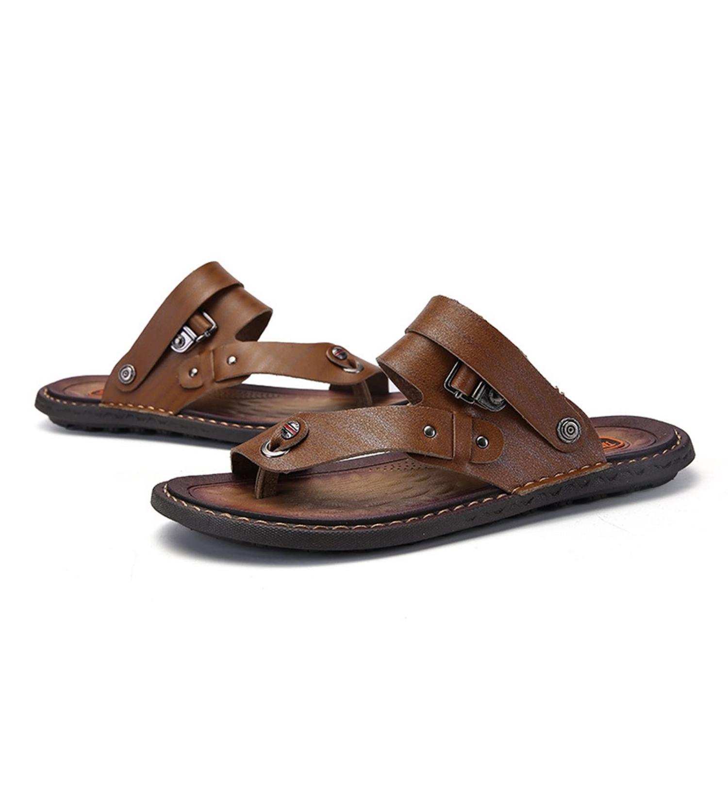 Orthopedic Toe Sandals for Men - Bunion Correction & Pain Relief - Breathable Leather Beach Slippers - Brown - Size 10.5 - Buy Online on GoSupps.com