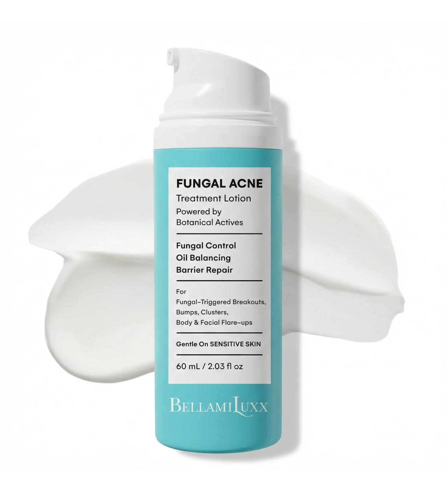 BellamiLuxx Fungal Acne Treatment Lotion: Effective Face & Body Pimple Cream for Bumps Clusters Itch & Redness Fungal Prone Skin Acne Treatment Moisturizer for Teens & Adults with Natural Actives - Buy Online on GoSupps.com