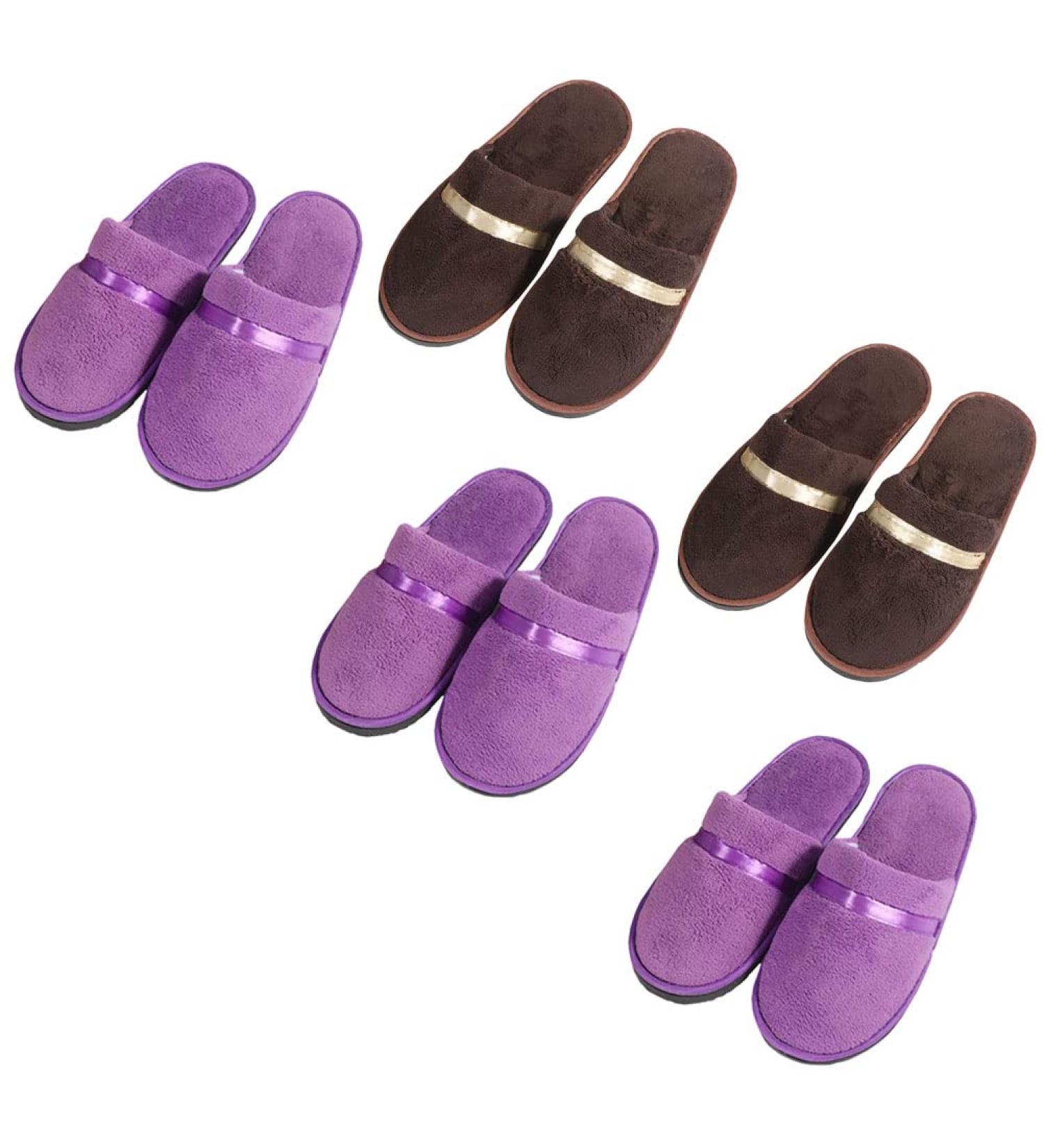 Tianmao 5 pairs of slipper hotels lipper tortier hip slippers with closed toes universal size 28.5 * 11cm coral fleece guest slippers for spa party guests hotel and travel unit size 2 brown 3 purple