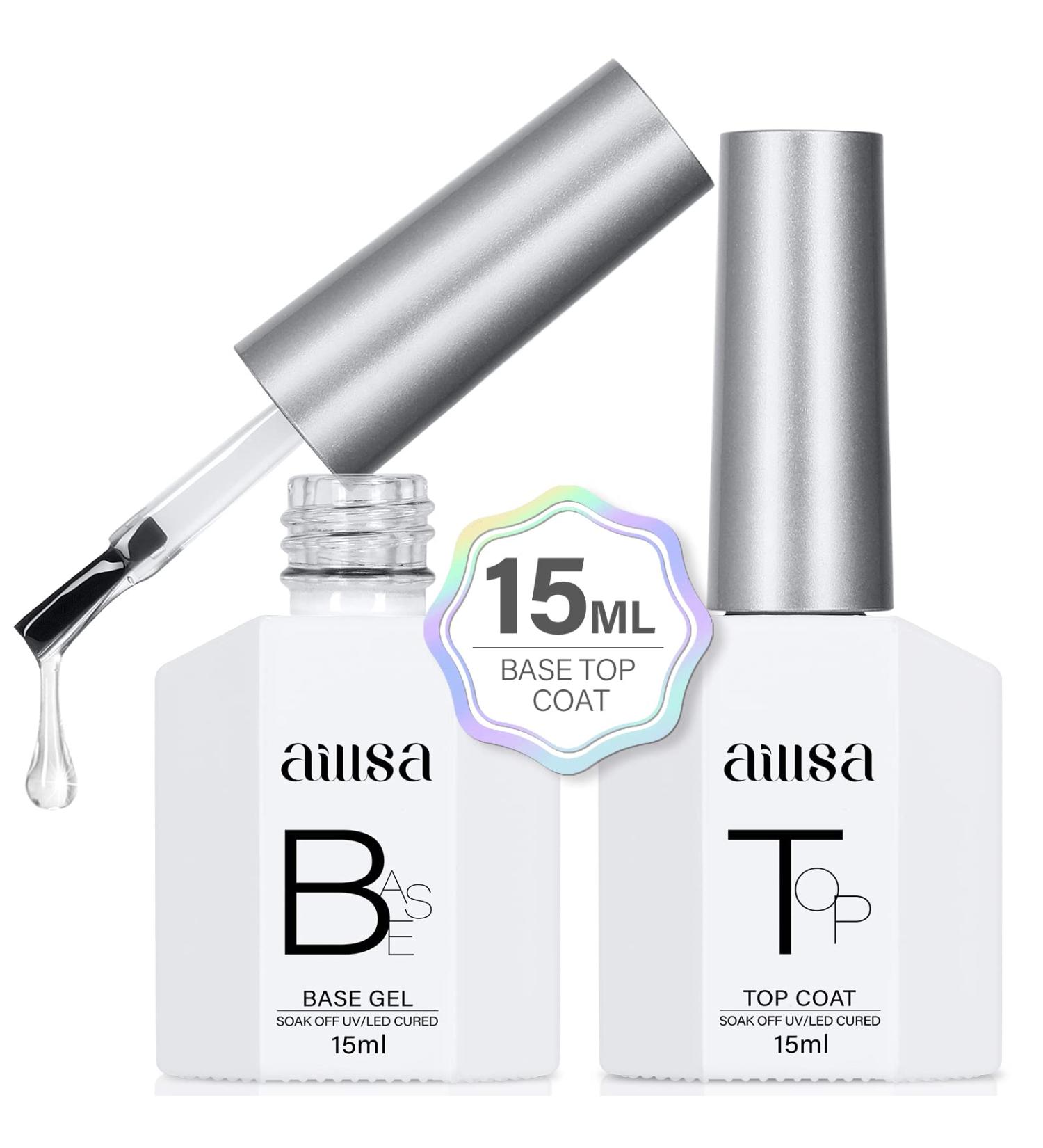 AILLSA Gel Top Coat and Base Coat Set - 2 x 15 ML UV/LED Soak Off Gel Polish for DIY Nail Art - Builder Gel Base, No Wipe Top Coat - Buy Online on GoSupps.com